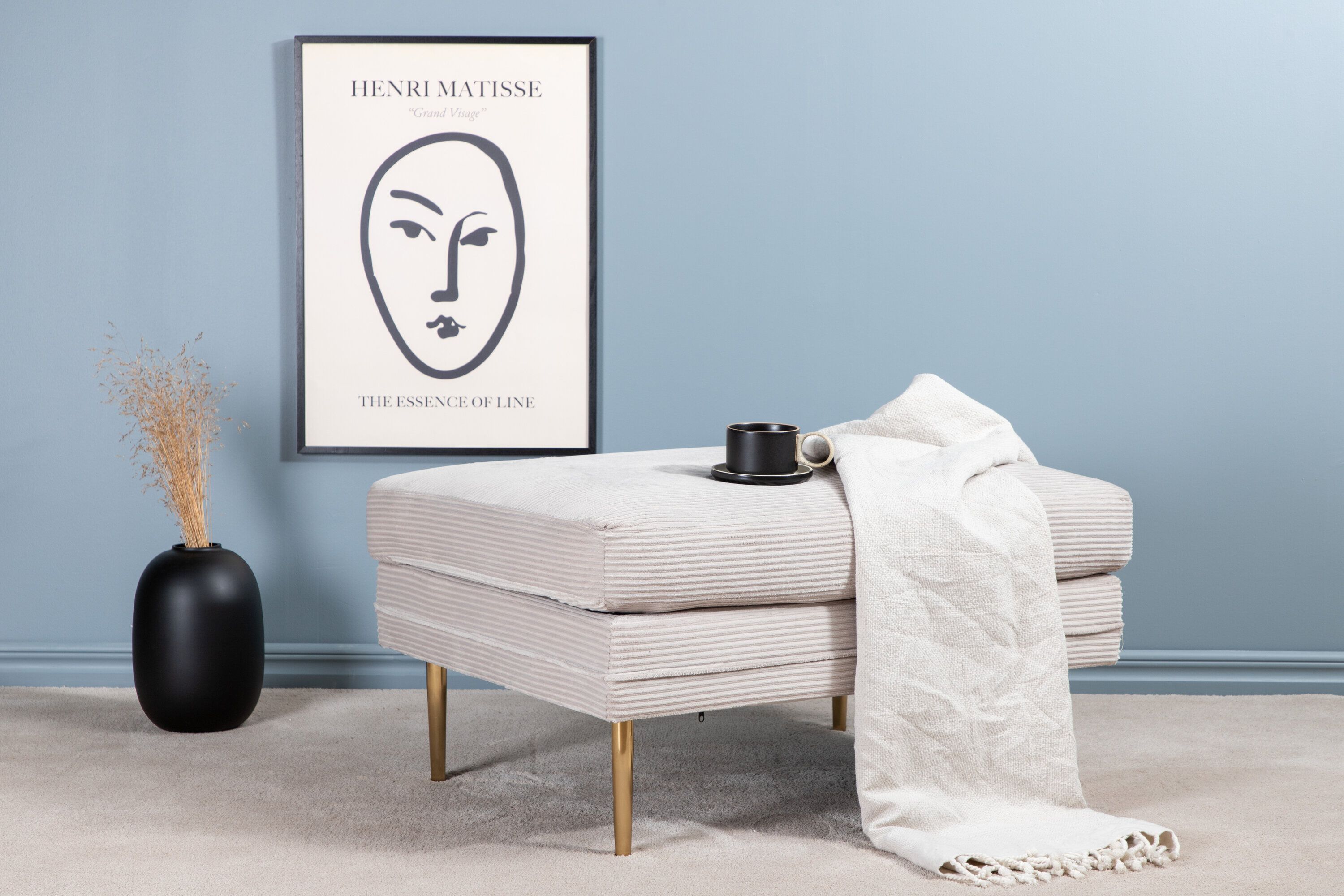 Nohr Hocker Tylan Rib – Moderne Corduroy Voetenbank in Grijs