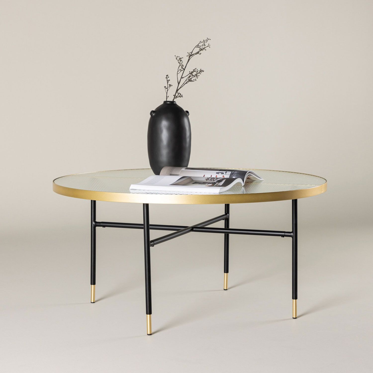 Nohr Iyana Ronde Salontafel – Elegante Glazen Tafel met Brons Accent (98 cm)
