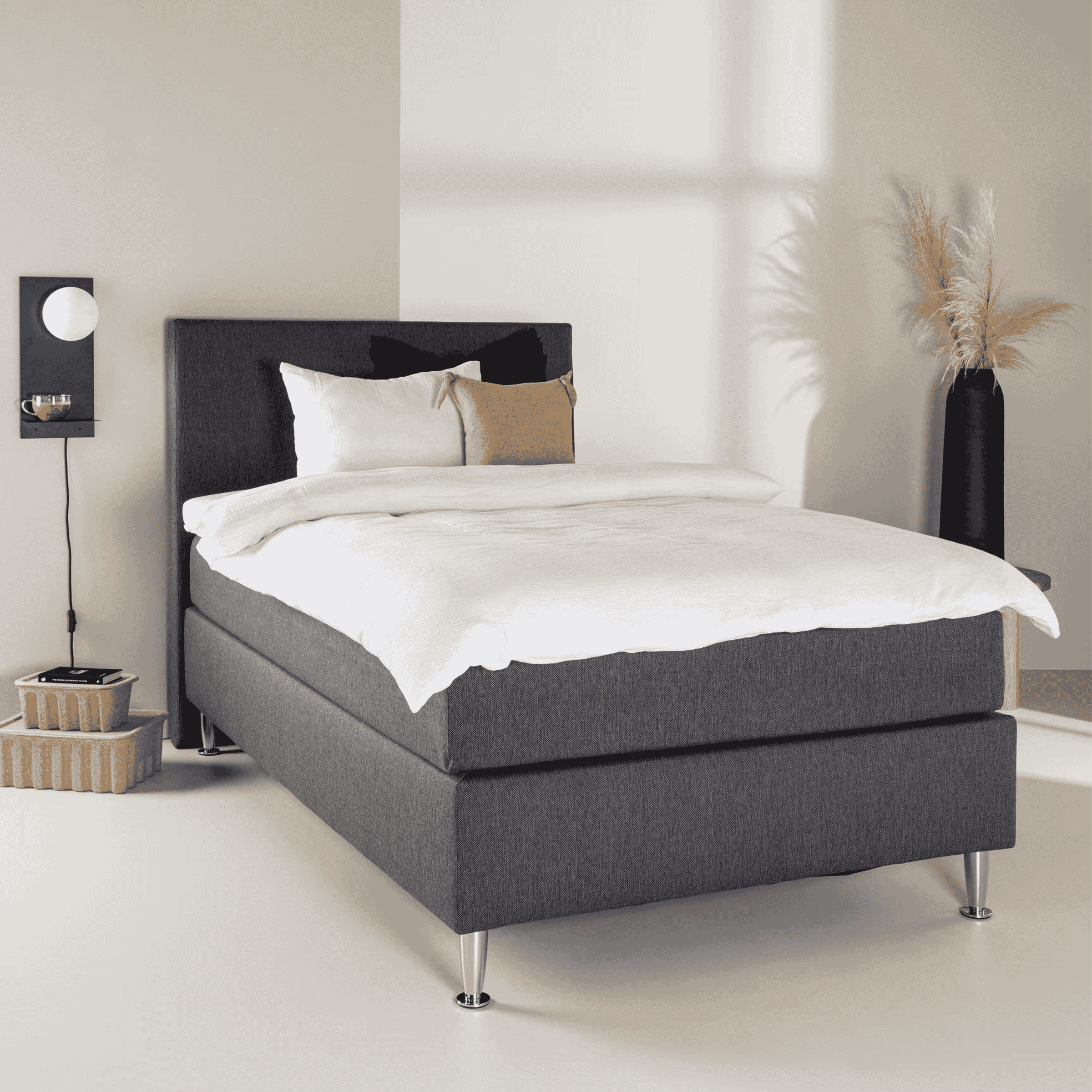 Nohr Jacquise Bed 120 × 200 cm – Donkergrijs, Stijlvol en Ergonomisch
