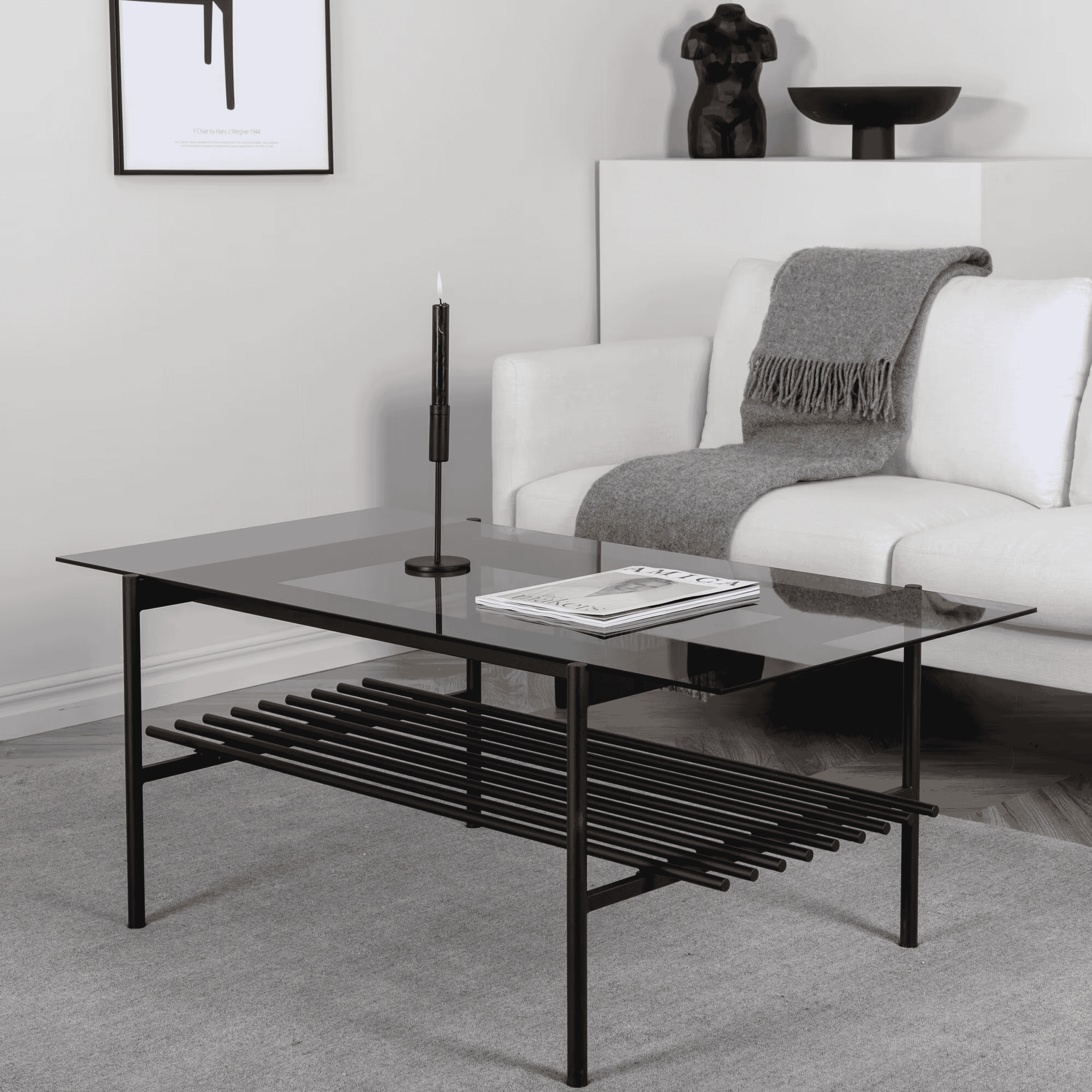 Nohr Jamol Salontafel – Strakke Industriële Look in Rokerig Zwart Glas