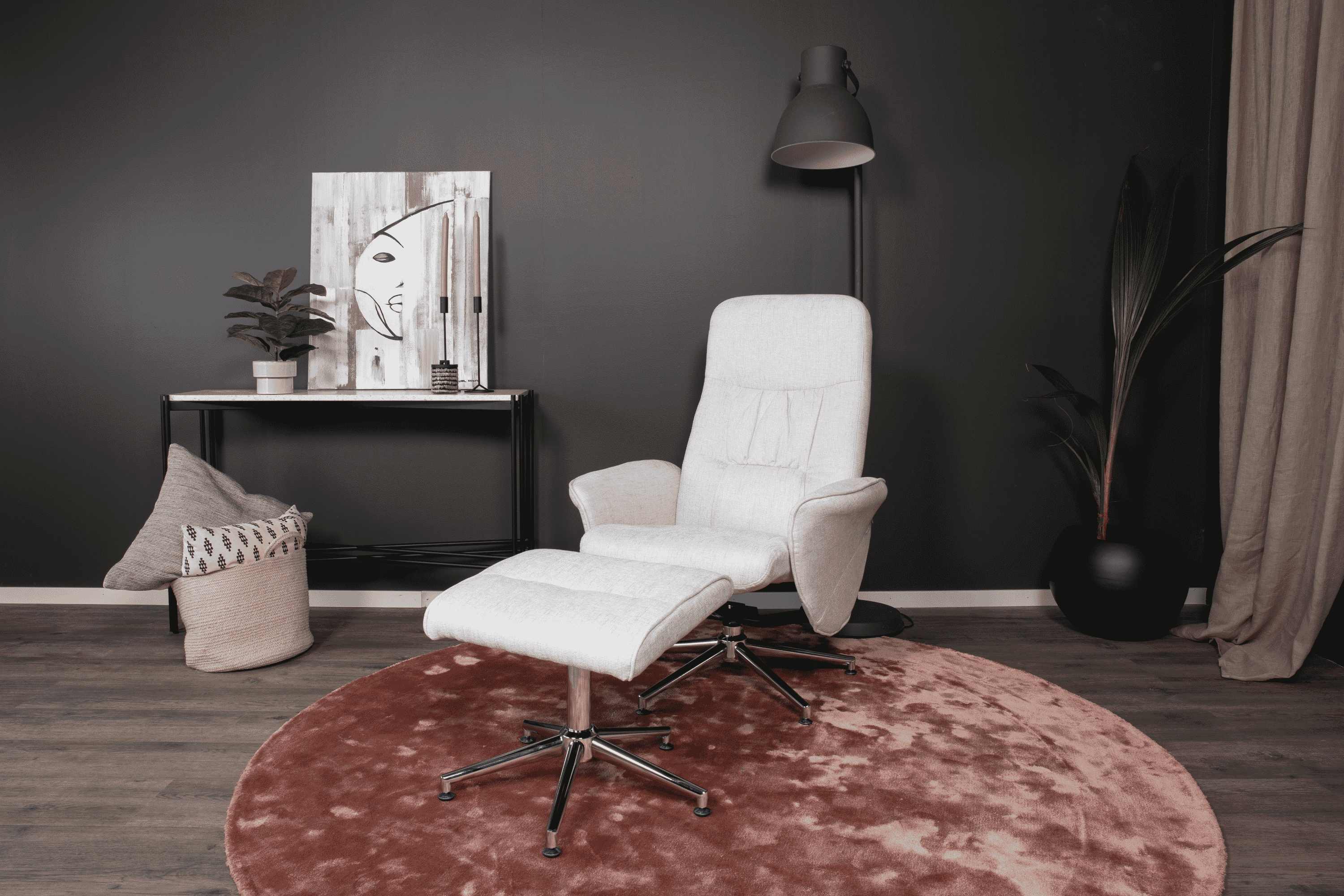 Nohr Kierstan verstelbare fauteuil met voetenbank – stijlvol grijs relaxcomfort