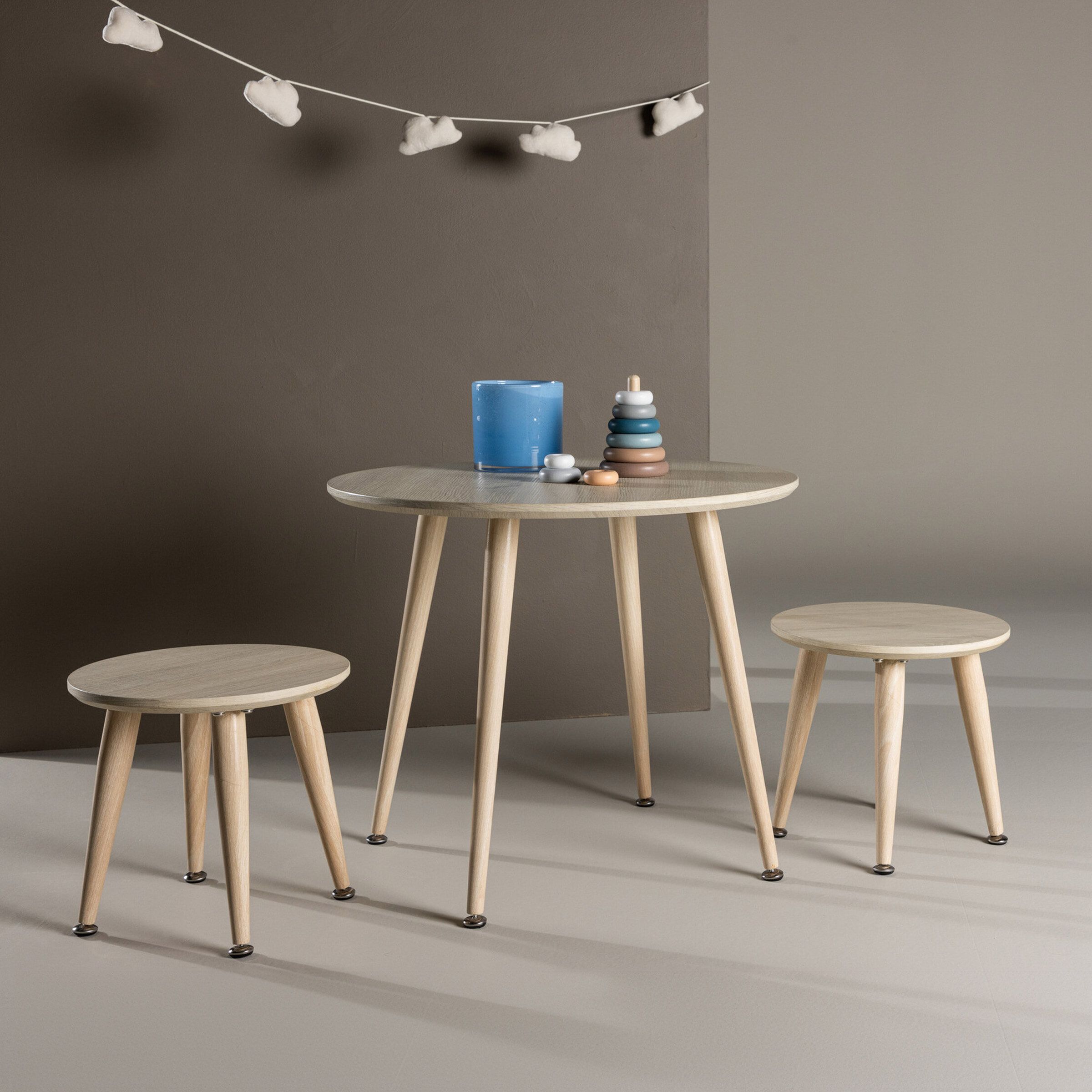 Nohr Kinderset Niki Whitewash – Ronde kindertafel met twee krukjes