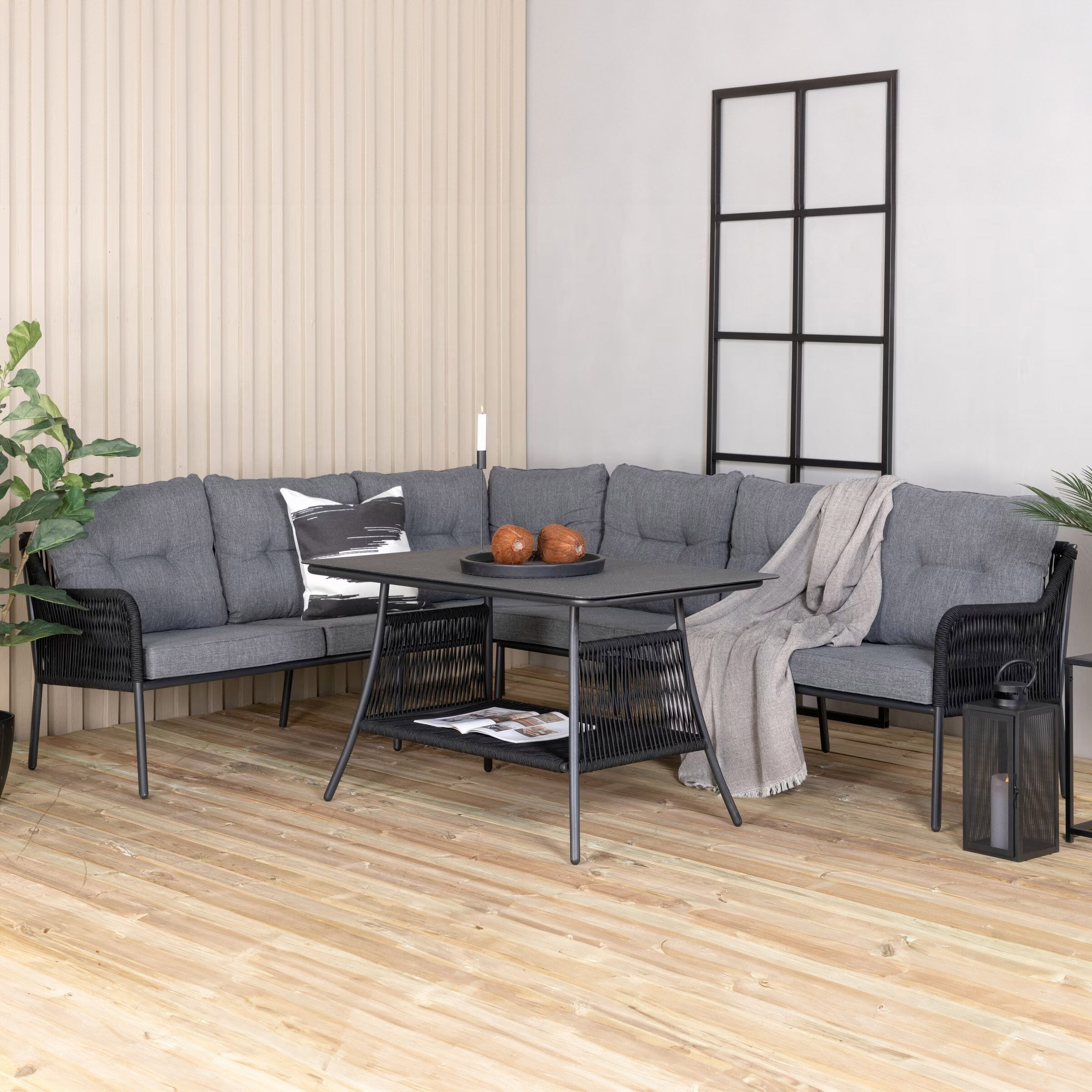 Nohr Loungeset Domenique – Moderne Zwarte Hoekbank met Bijpassende Salontafel voor Buiten