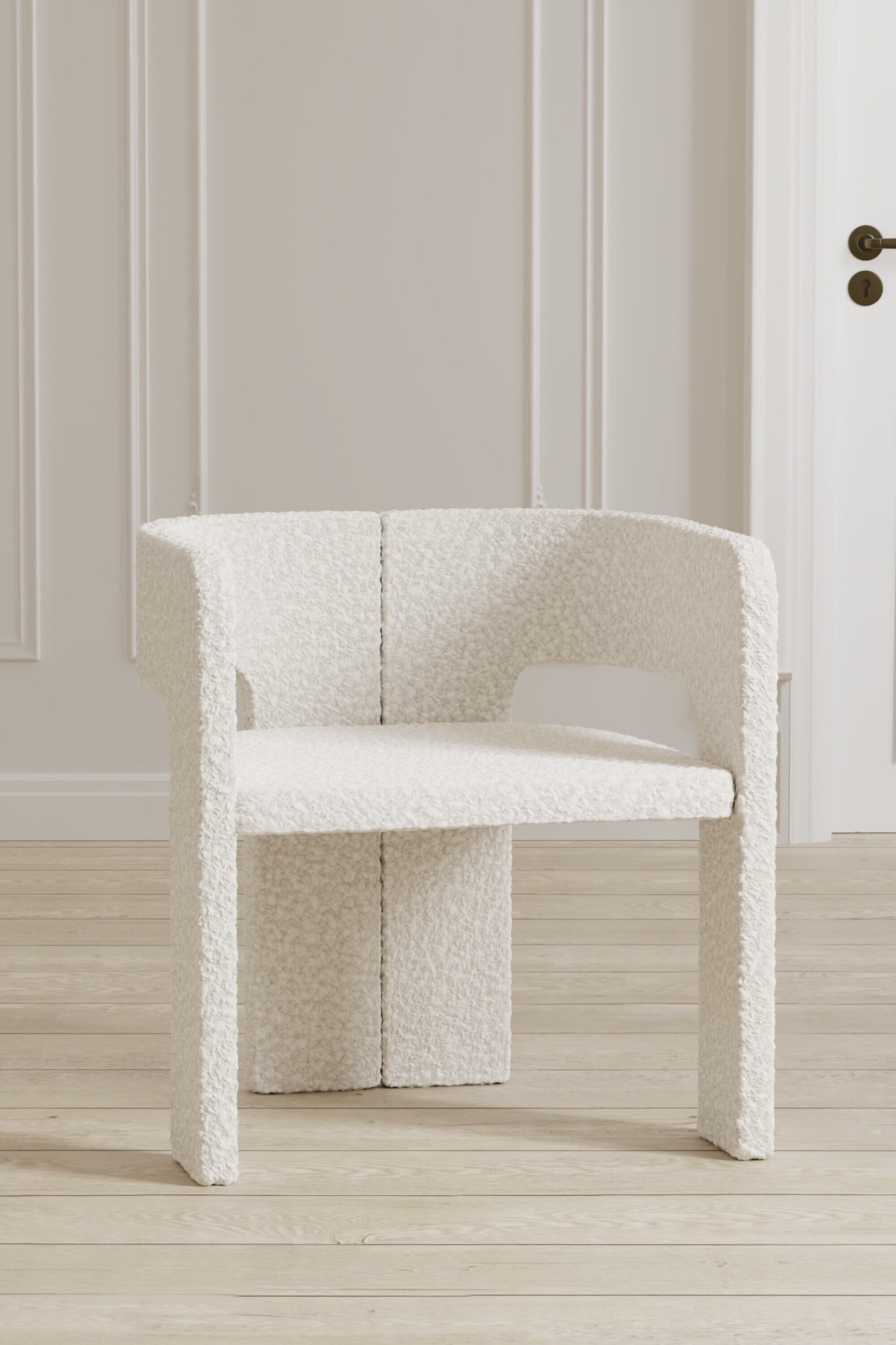 Nohr Lyly: Elegante witte eetkamerstoel met bouclé bekleding (2‑pack)