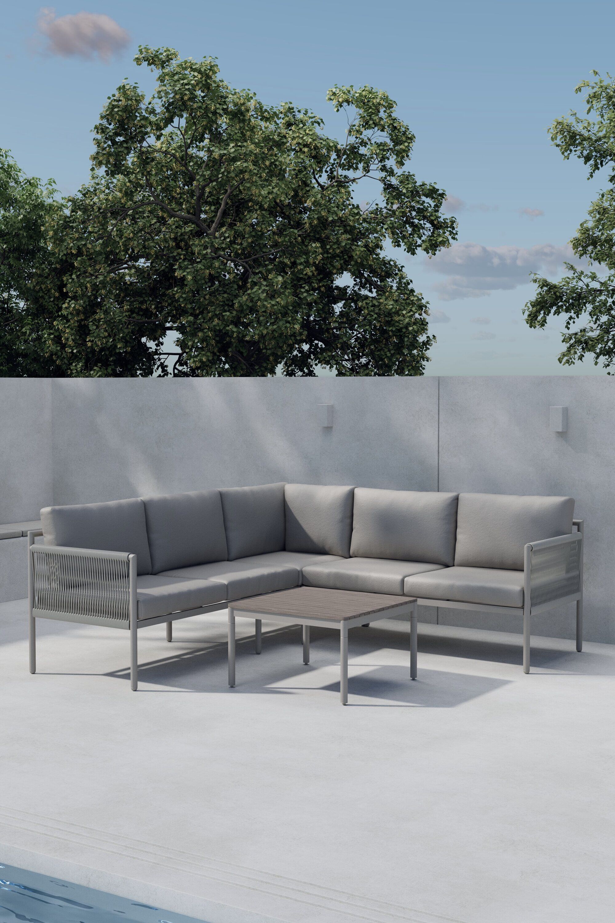 Nohr Marena Loungeset met Hoekbank en Bijpassende Tafel – Beige, Stijlvolle Buitenrelaxatie