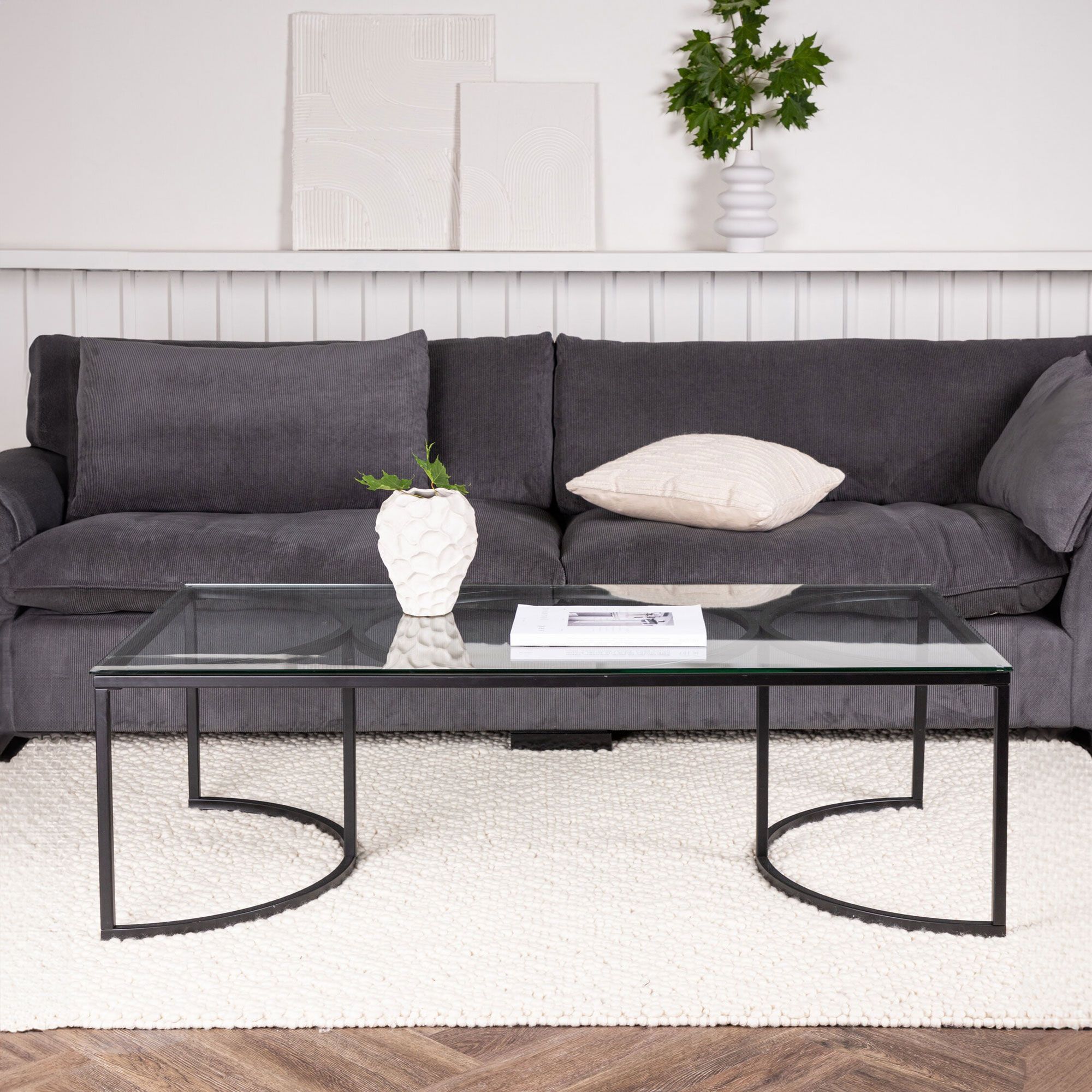 Nohr Nycole Salontafel – Modern industrieel design met glazen blad, 140 × 70 cm
