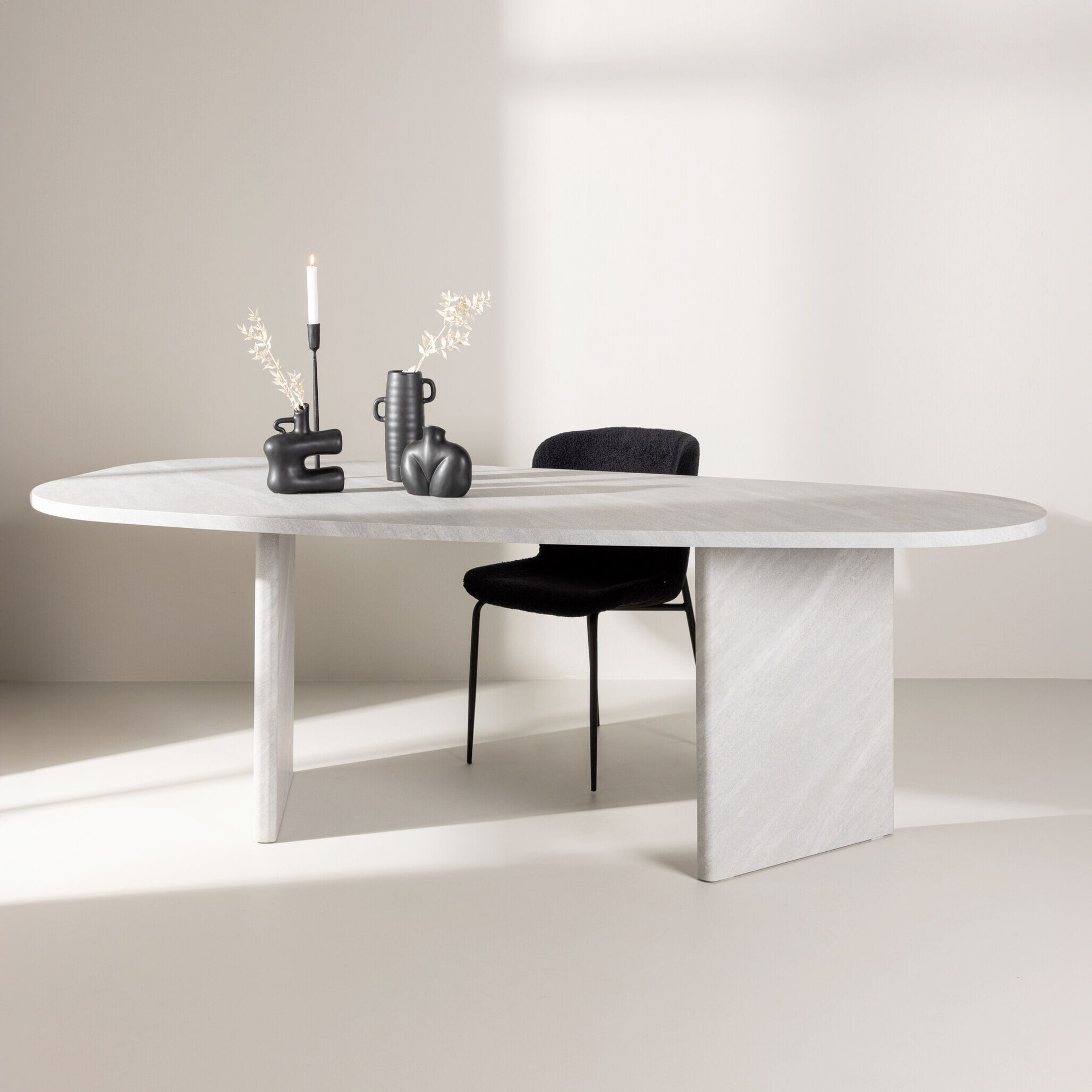Nohr Organische Eettafel Jenea – Betonlook, 220 × 100 cm, Wit