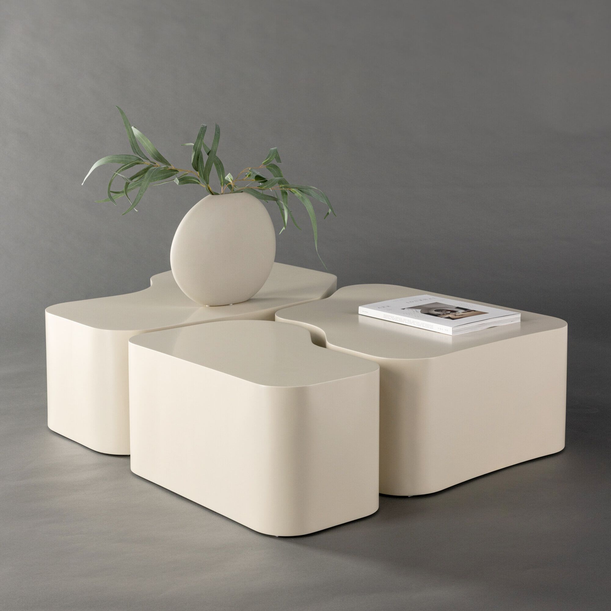 Nohr Organische Salontafel Tri Set – Flexibele Beige Tafel voor een Warm Wooninterieur