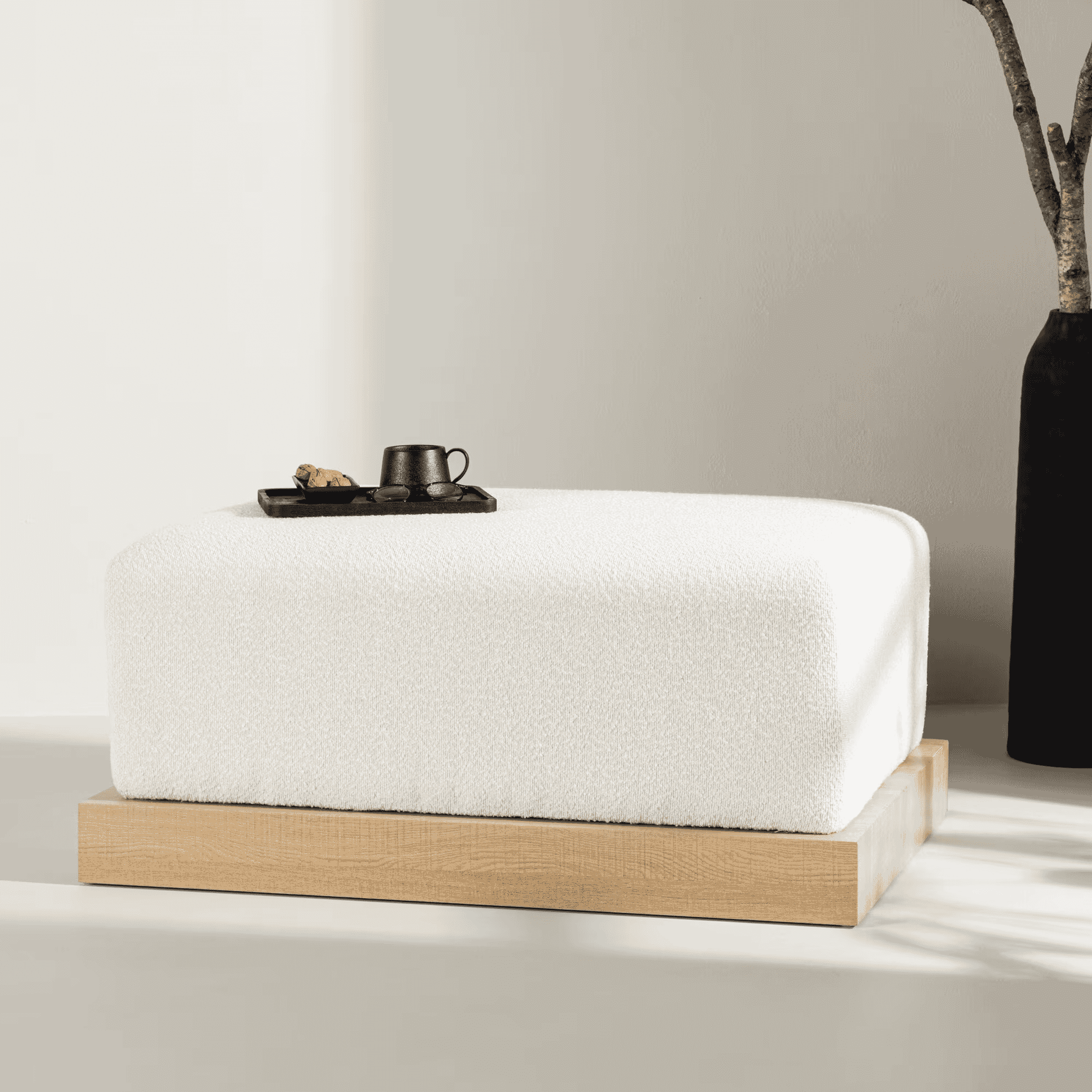 Nohr Poef Alaric – Moderne Witte Bouclé Voetenbank voor elke Kamer