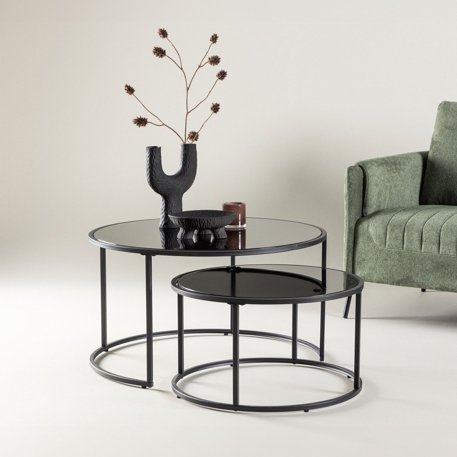 Nohr Quan Ronde Salontafel Set – Elegante Zwarte Duo voor de Moderne Woonkamer