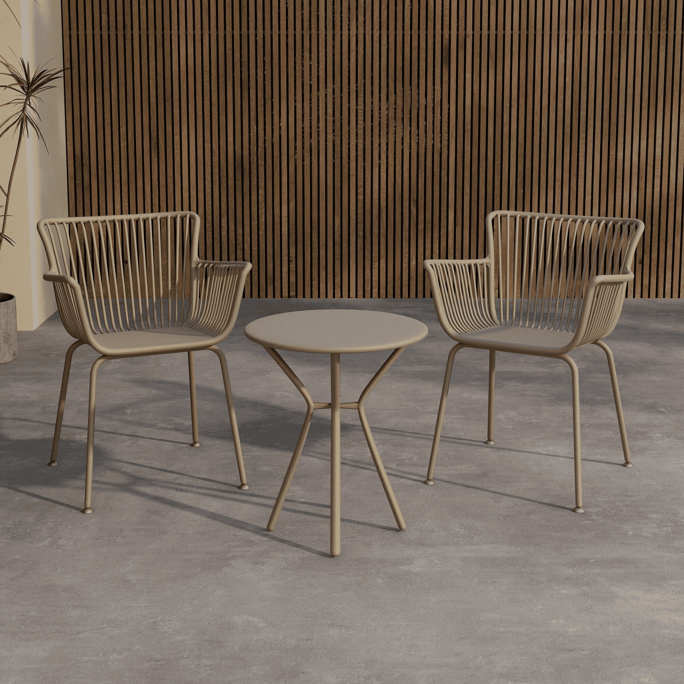 Nohr Quanette Bistroset – Ronde Tafel & 2 Stoelen in Beige