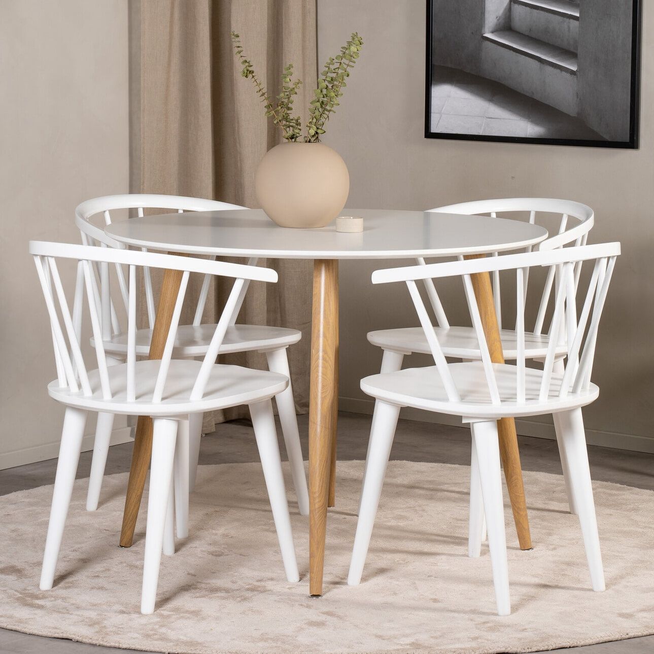 Nohr Quennel ronde eettafel 100 cm – Stijlvol wit & natuurstaal