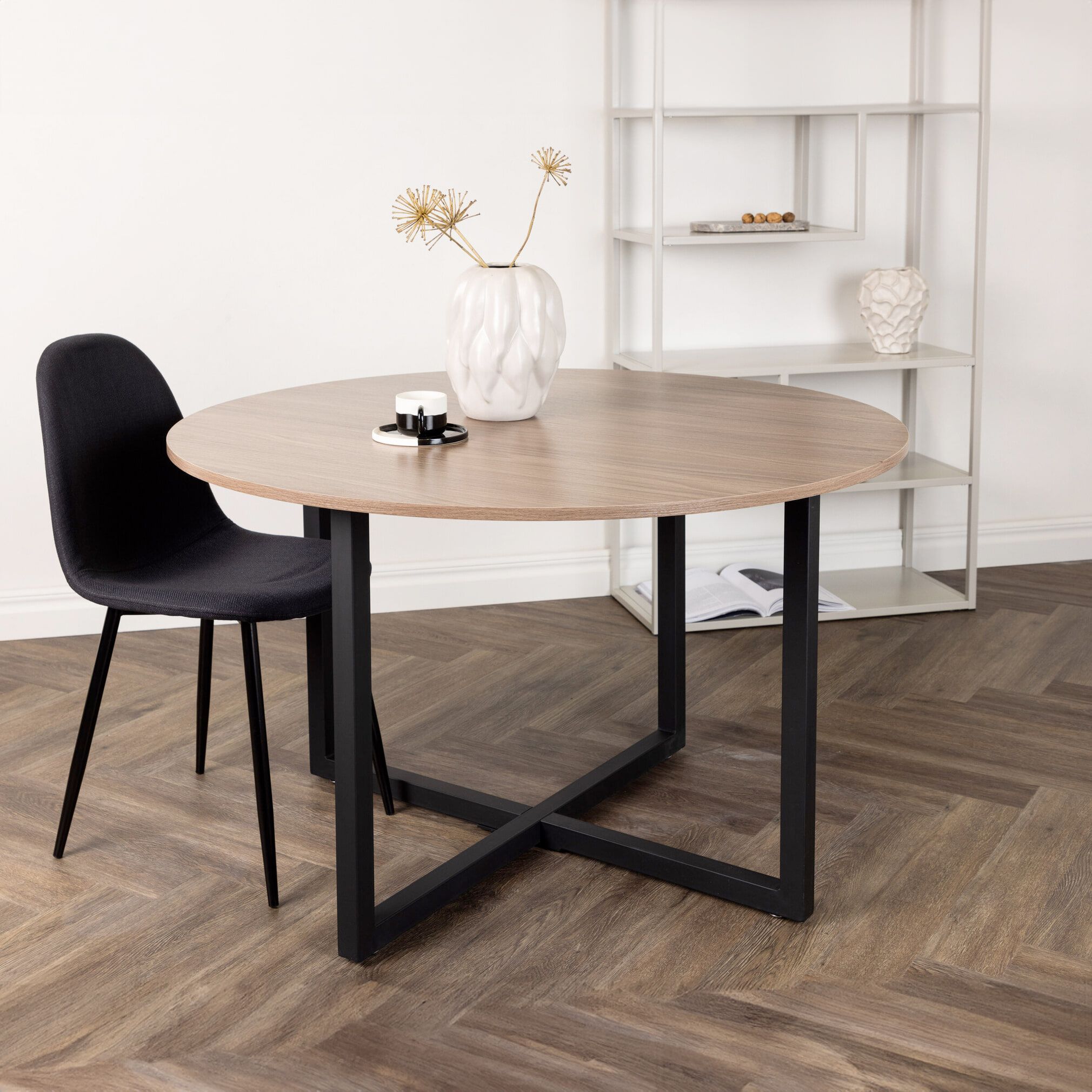 Nohr ronde eettafel Jahanna – stijlvol walnoot & zwart staal, 120 cm