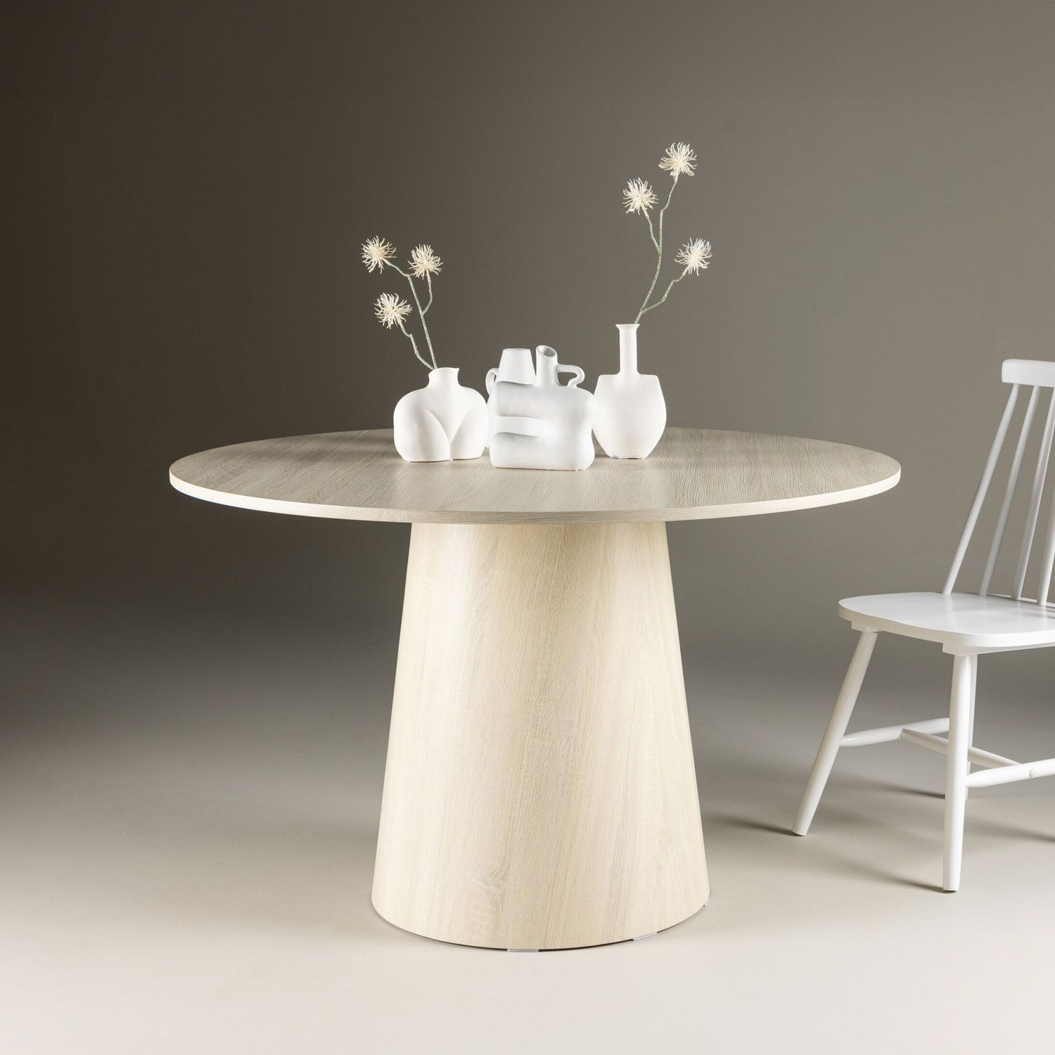 Nohr ronde eettafel Mikeisha 120 cm – Whitewash, Japandi‑stijl