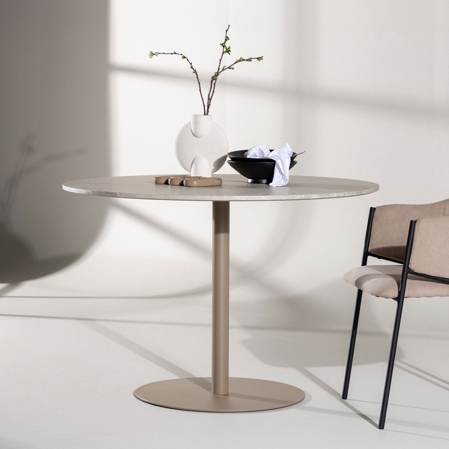 Nohr Ronde Eettafel Tu – Moderne Marmerlook in Beige (110 cm)