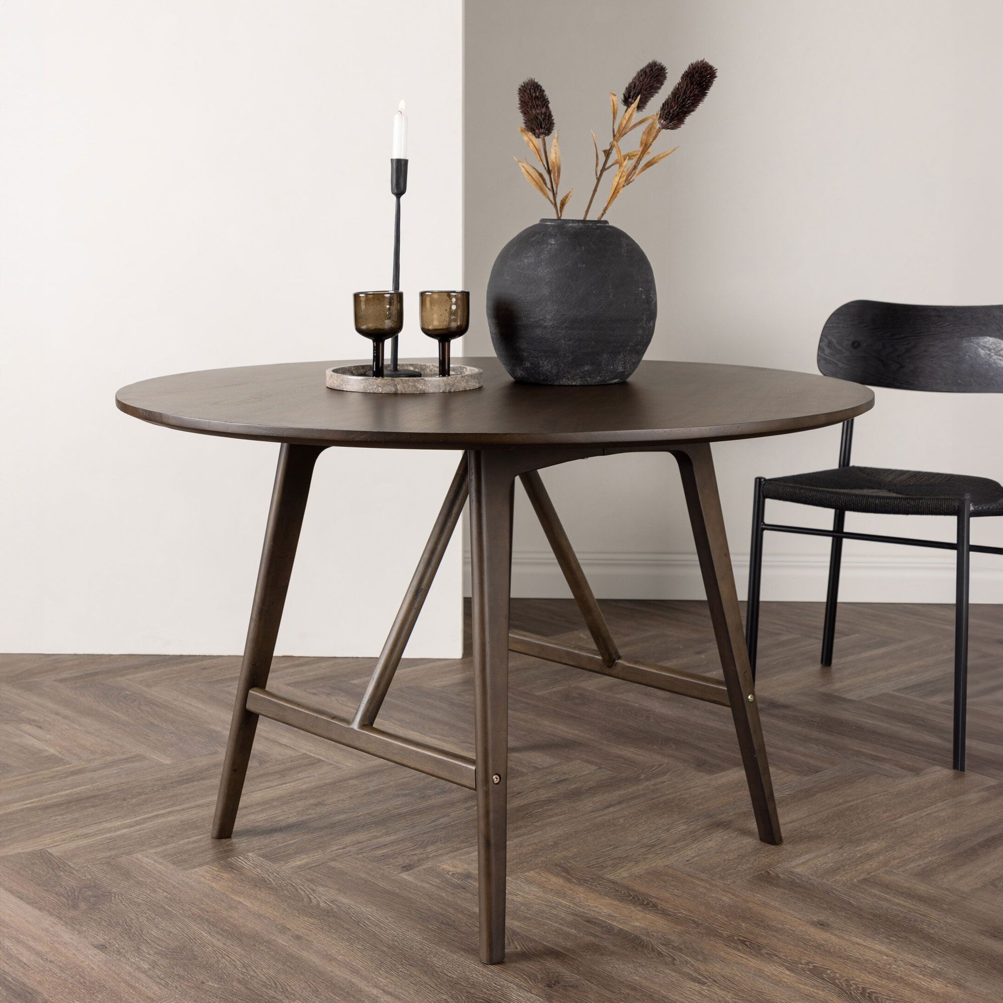 Nohr Ronde Eettafel Yolando – Elegante 100 cm Rubberhouten Tafel in Donkerbruin