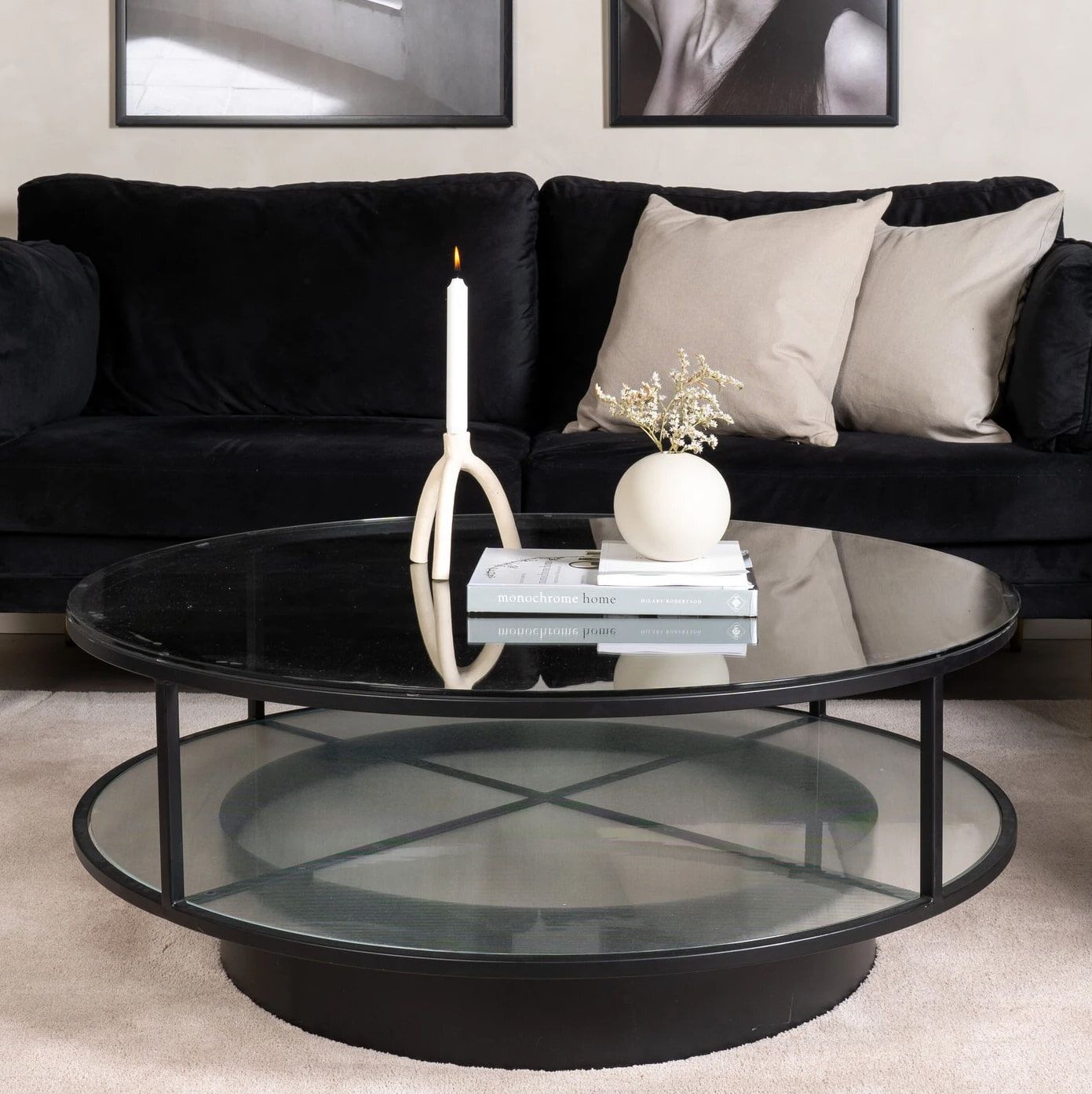 Nohr ronde salontafel met Nivea‑glas – 100 cm, zwart
