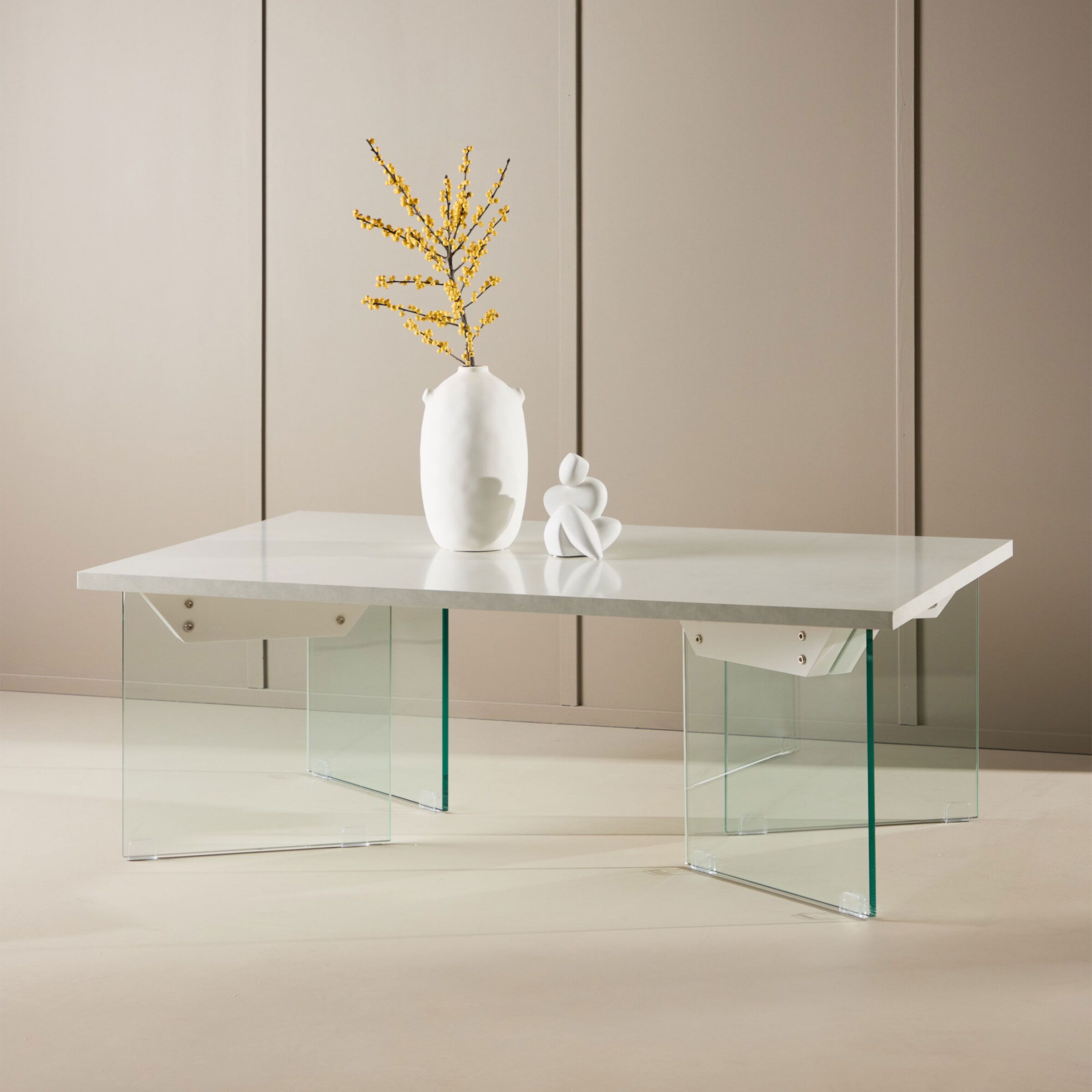 Nohr Salontafel Hal – Moderne betonlook met glazen poten, 120 × 80 cm