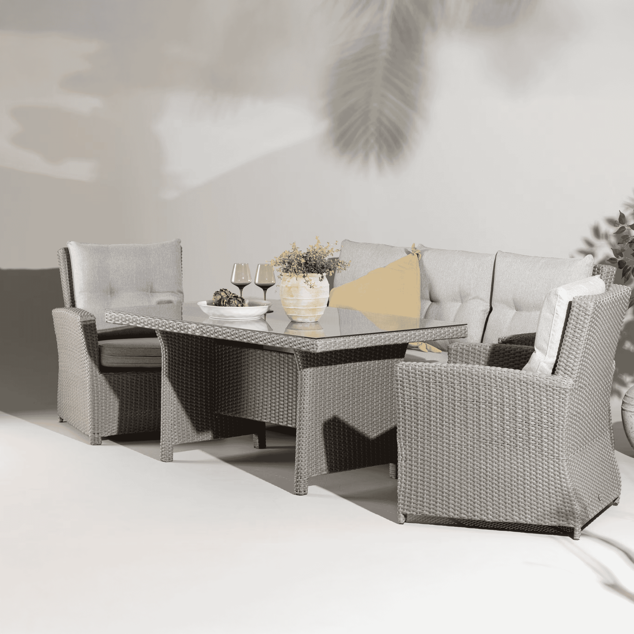 Nohr Sanuel Loungeset – Moderne Grijze Wickerbank, 2 Stoelen en Hoge Tafel voor Terras en Balkon