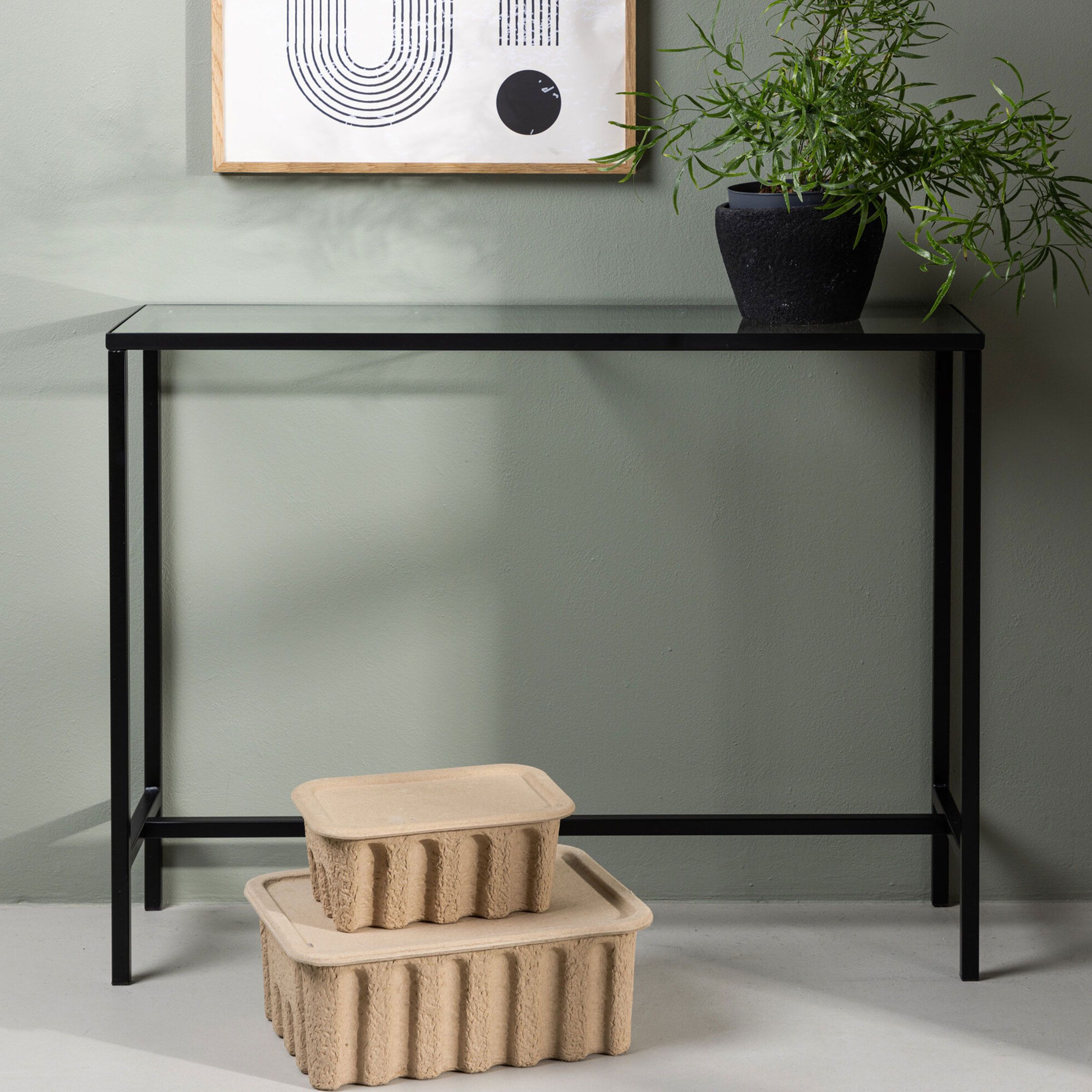 Nohr Shaindy Bijzettafel 100 cm – Strak Zwart Met Glazen Blad