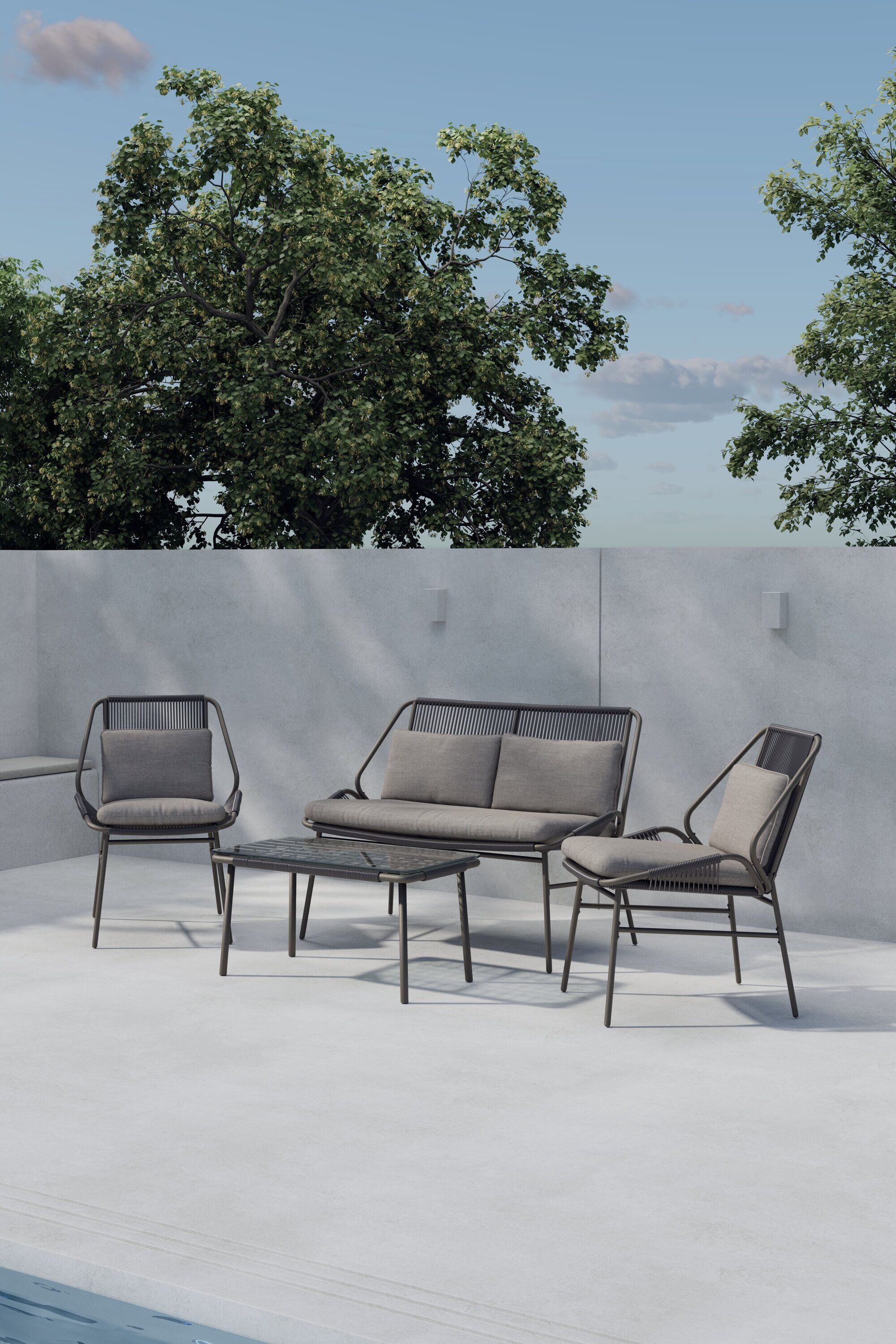 Nohr Shiquita Loungeset – Bank, 2 Fauteuils & Glazen Tafel in Bruin