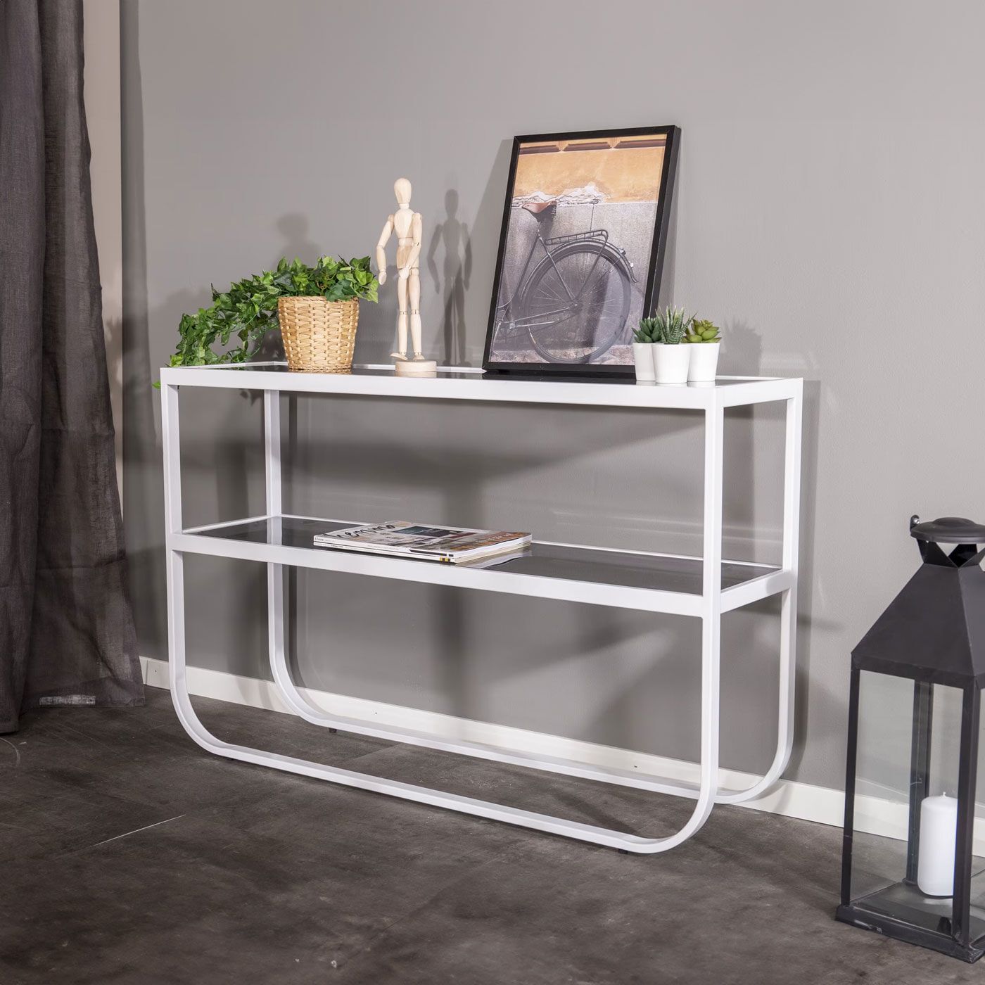 Nohr Sidetable Ira – Modern wit sidetable met grijs glazen blad, 110 cm