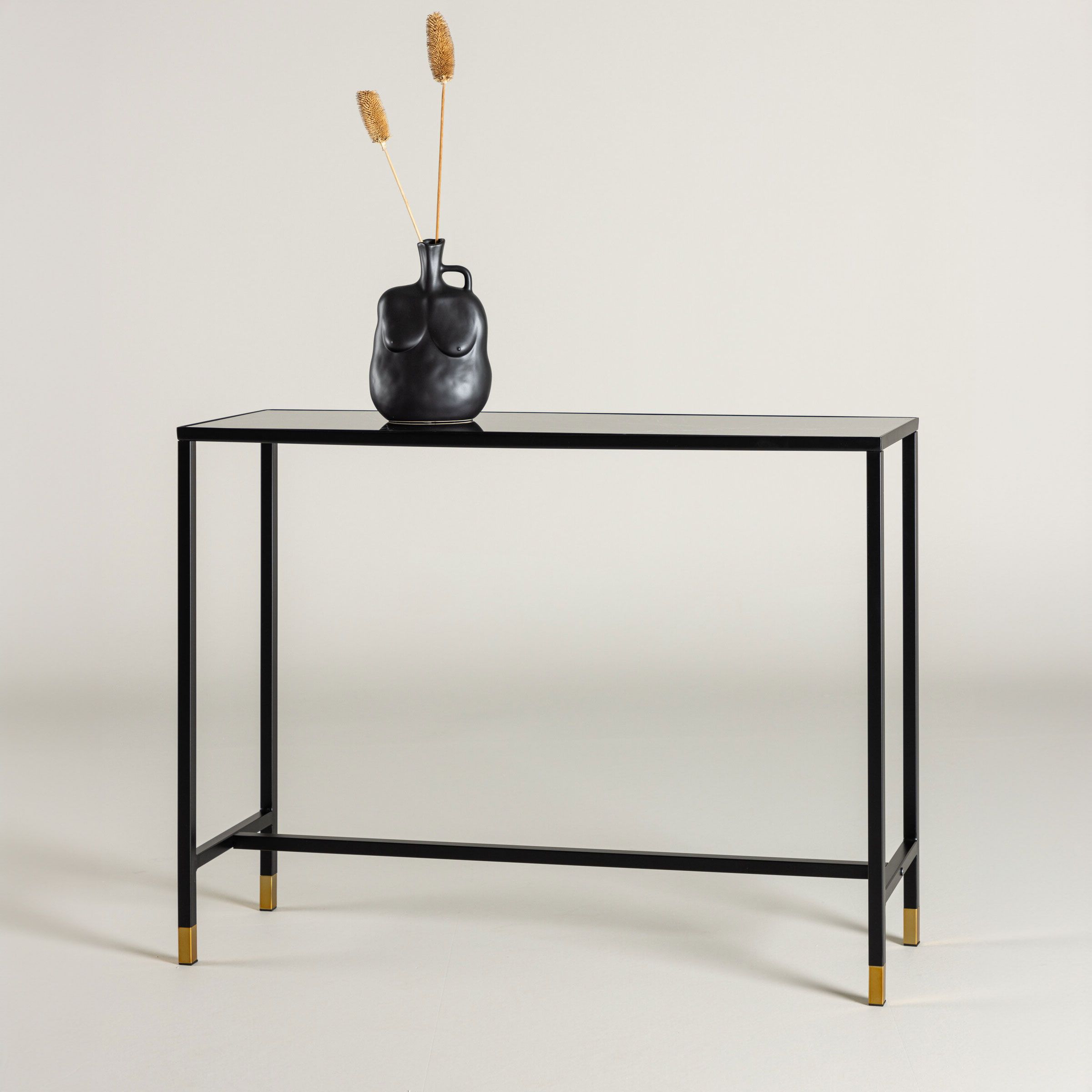 Nohr Sidetable Shaindy – Strakke marmerlook met zwart glas en goudstaal, 100 cm