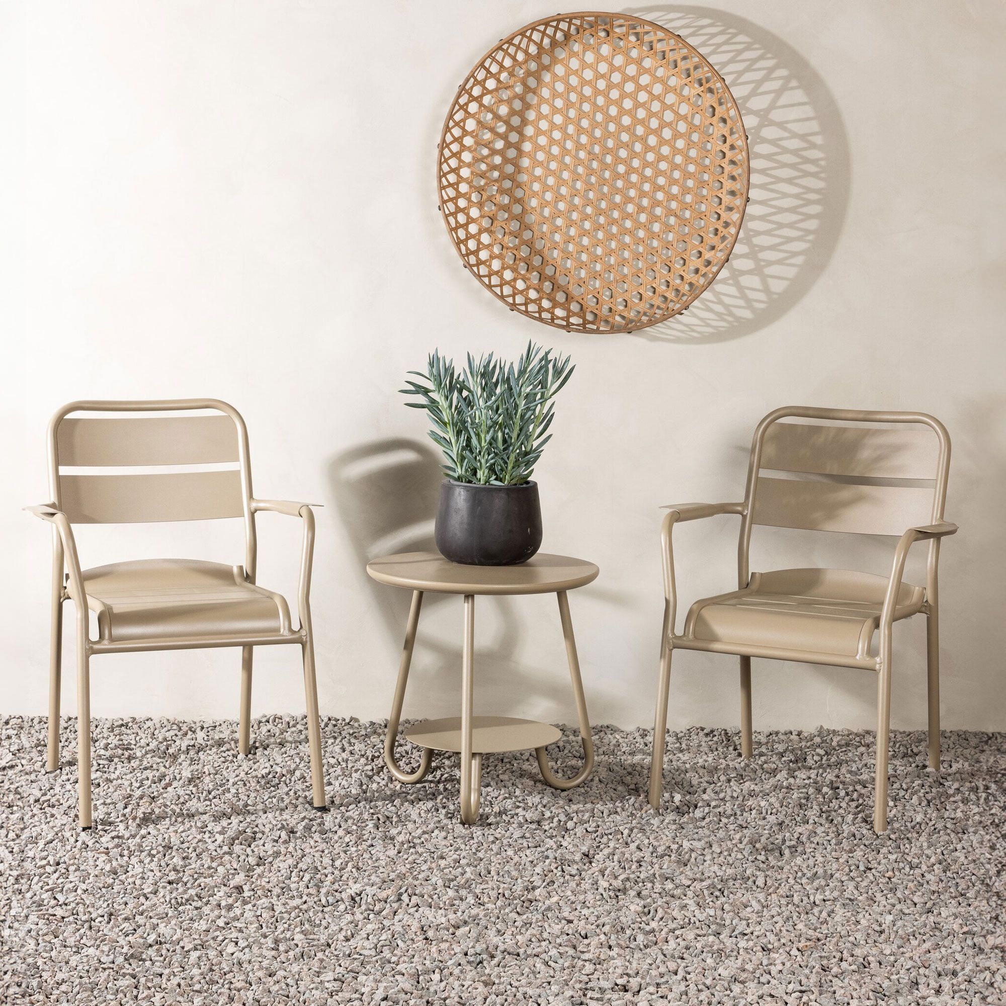 Nohr Tandra Loungeset – Beige ronde set met 2 stoelen en tafel