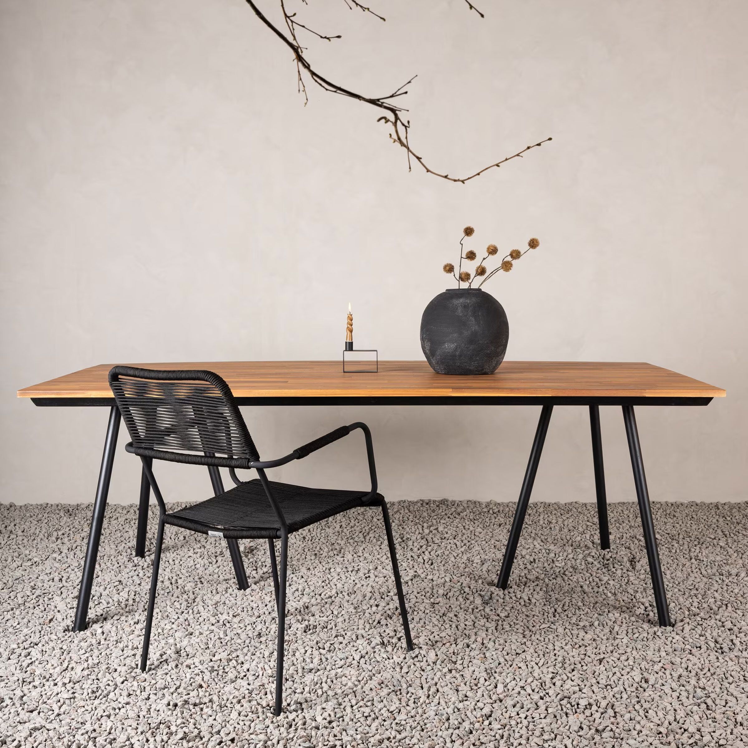 Nohr Terral Tuintafel 200×100 cm – Natuurlijke Acaciahout met Zwart Stalen Frame