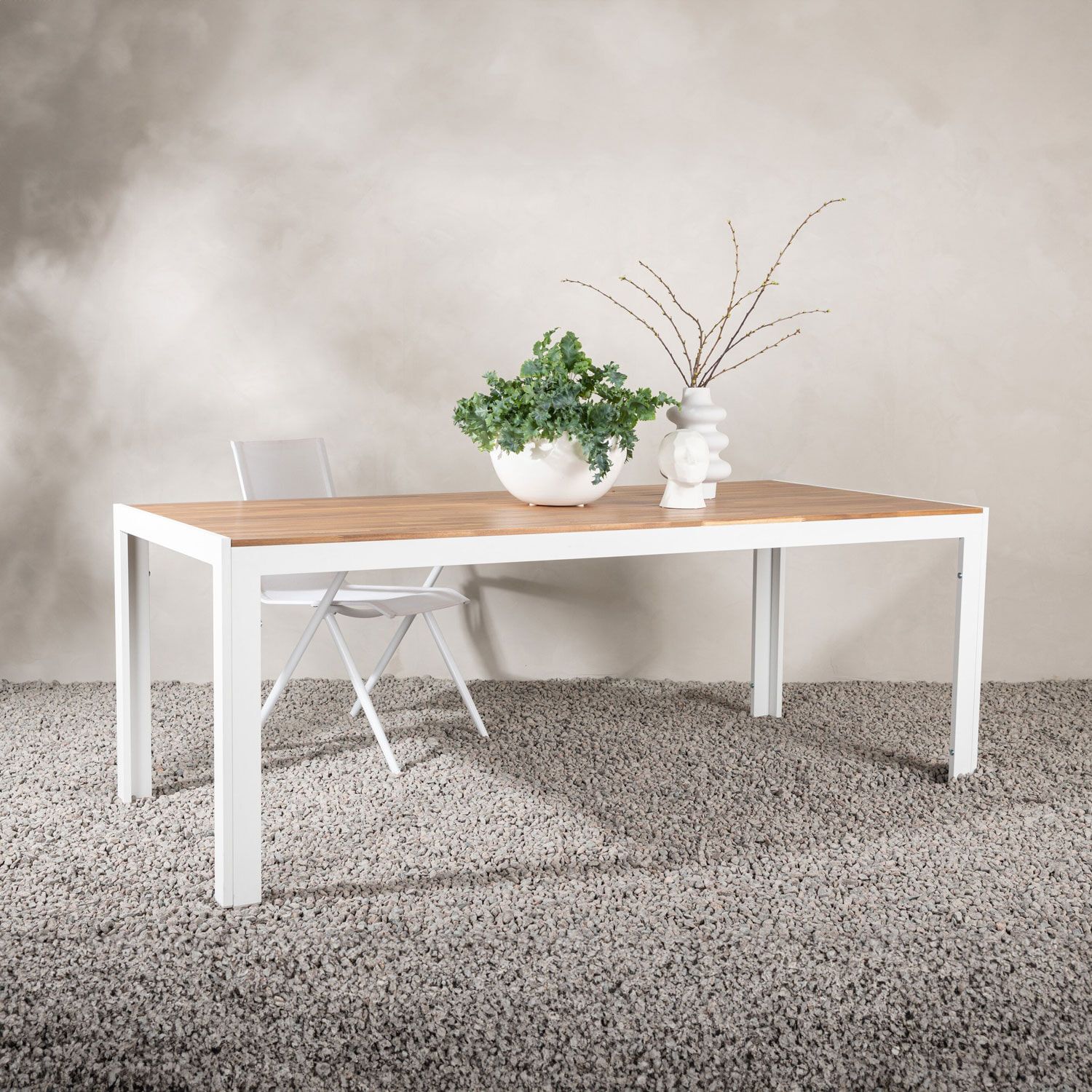 Nohr Tuintafel Catheryne – Scandinavisch design in wit en acaciahout (200 × 100 cm)