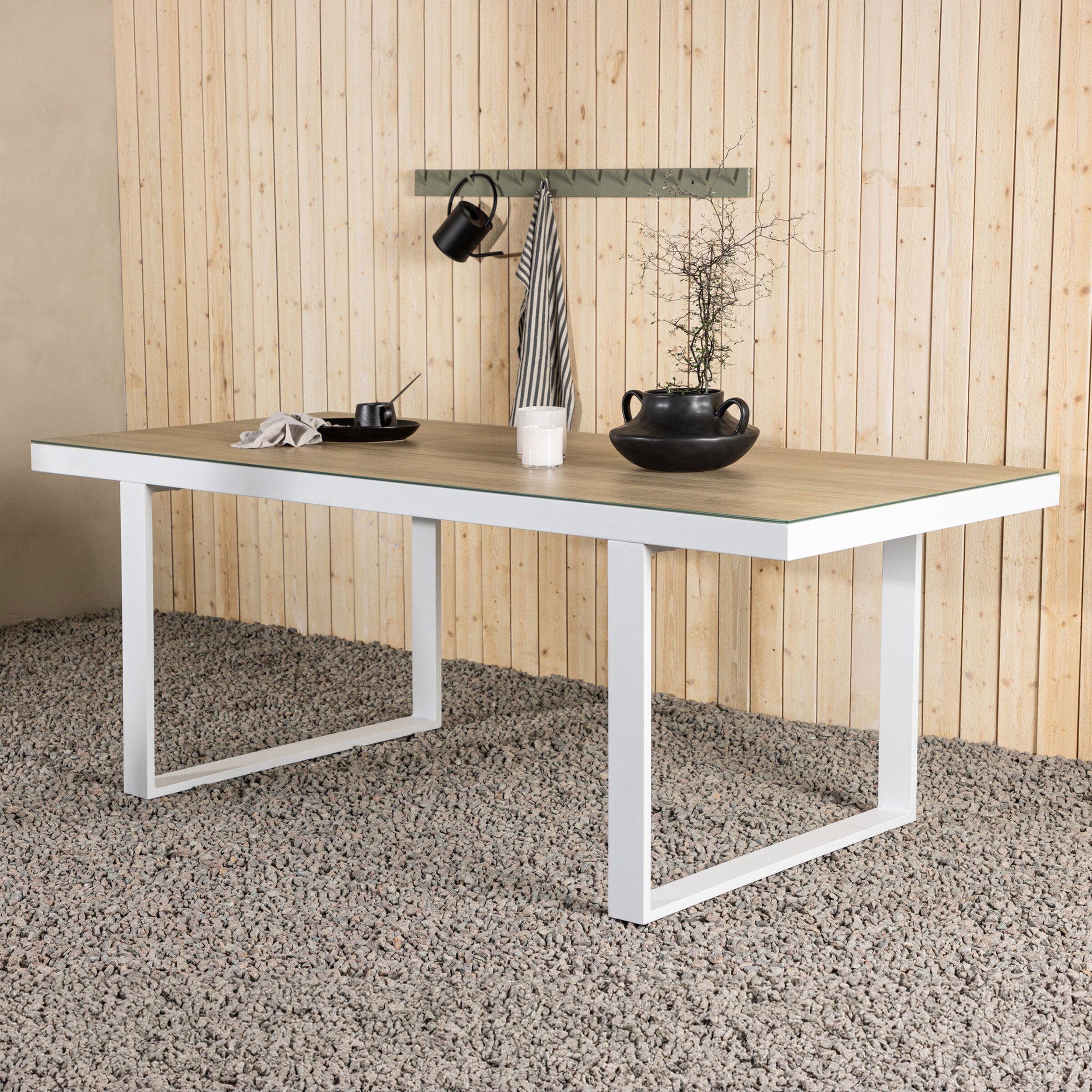 Nohr Tuintafel Mariano 200 × 90 cm – Whitewash, stijlvolle aluminium eettafel voor binnen en buiten