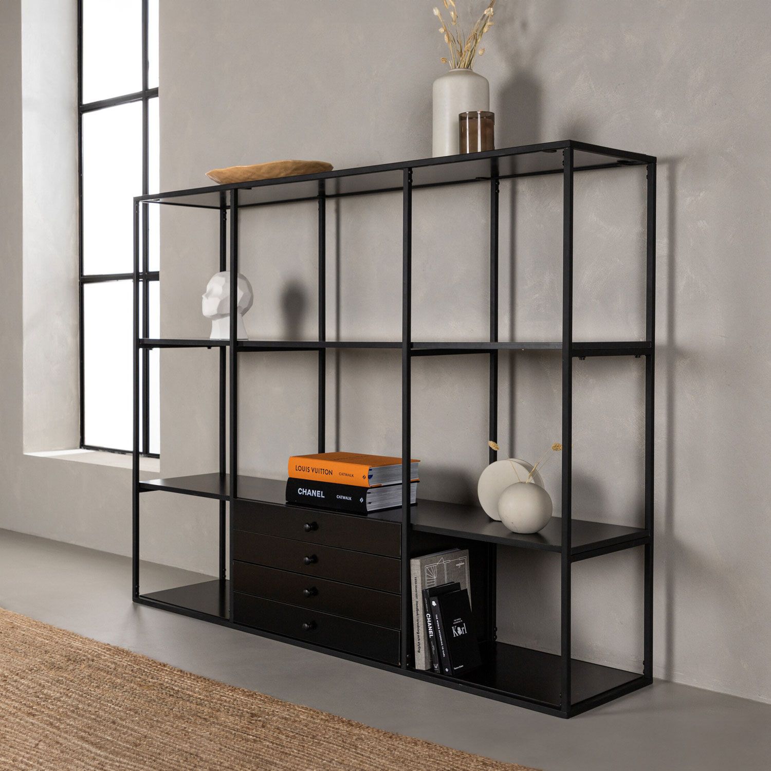 Nohr Wandkast Judah – Strak Zwart Design met MDF‑Staal Constructie (120 × 150 cm)