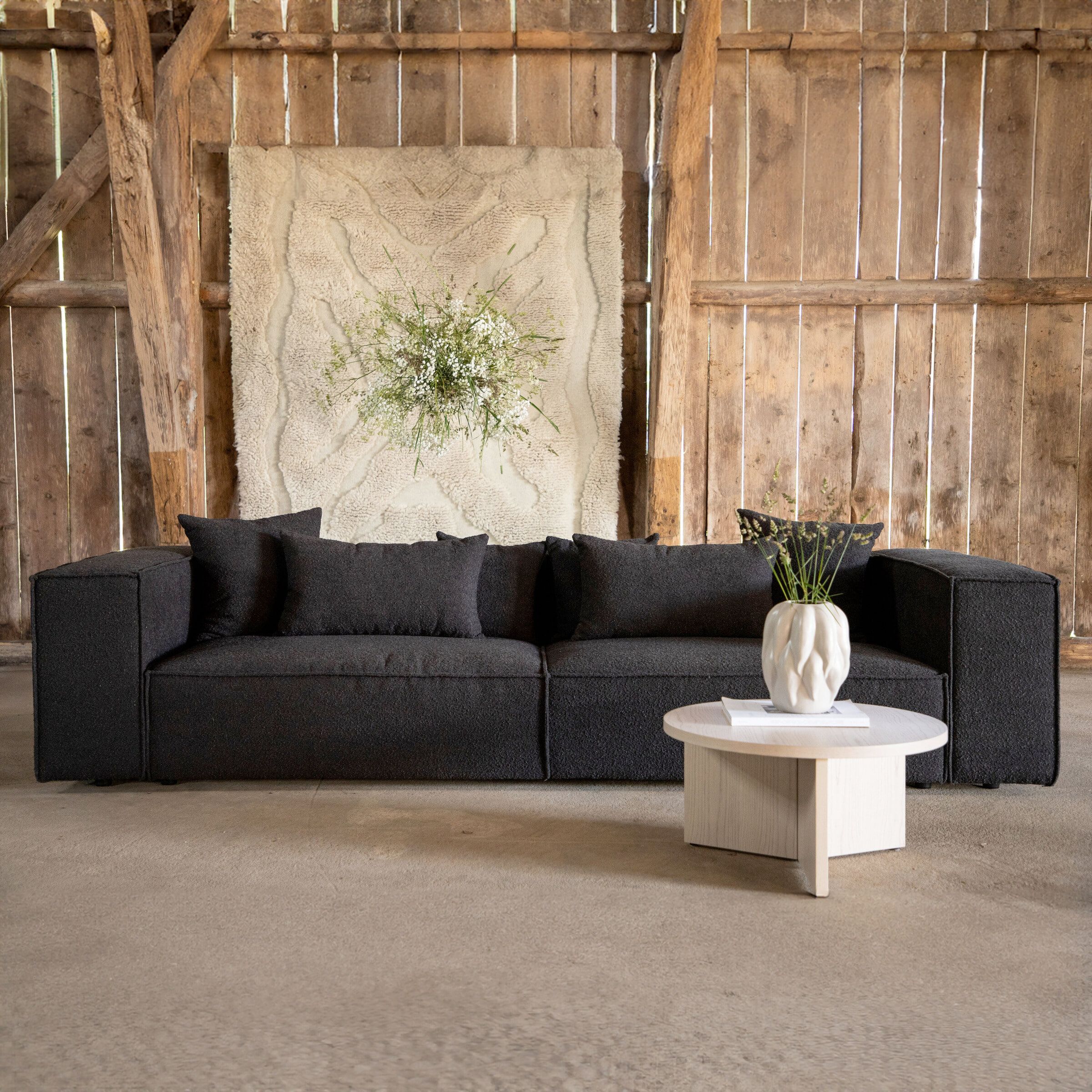 Nohr Yulonda 3‑zits Bouclé Bank – Luxe Zwart Design voor het Moderne Wooninterieur