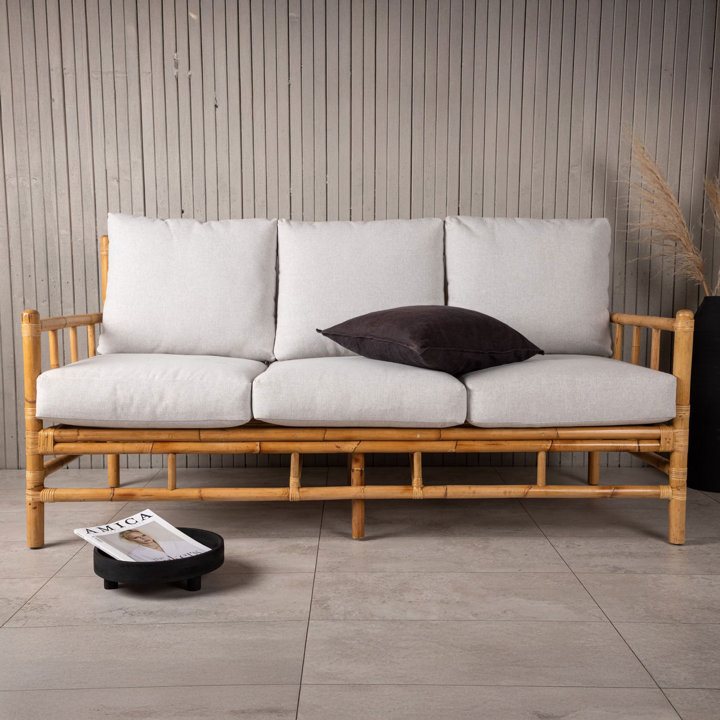 Nohr Zev 3‑zits tuinbank in natuurlijk bamboe – stijlvolle comfort voor elke patio