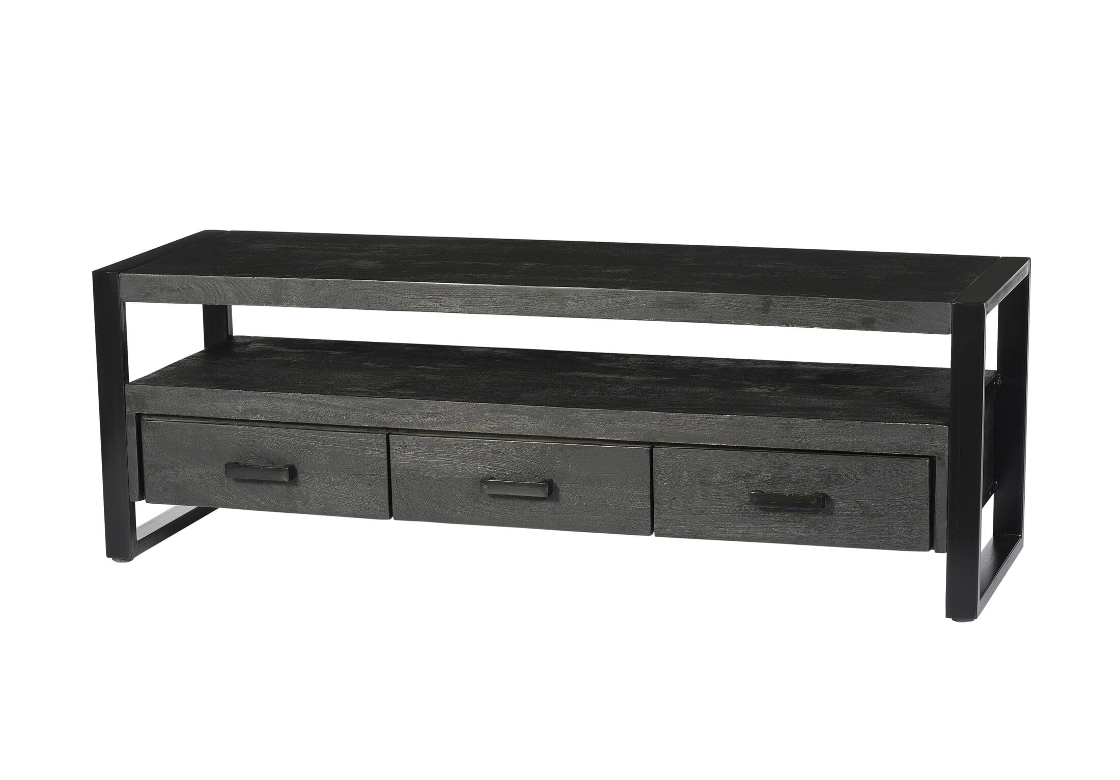 Norris TV‑meubel 150 cm – Zwart mangohout & staal