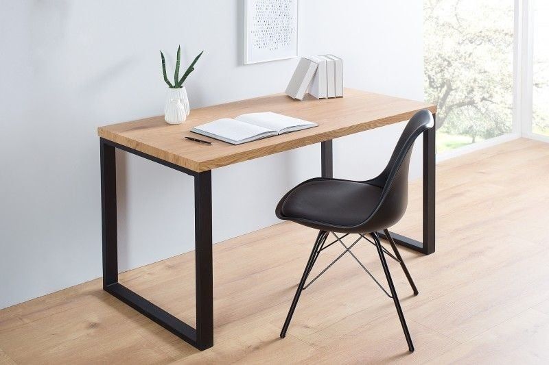 OAK DESK 120 cm – Vintage eiken bureau met zwart metalen frame