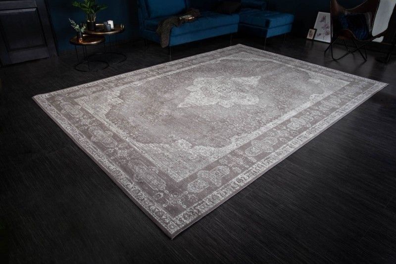 Oosters Katoenen Vloerkleed PURE UNIQUE XXL – Antiek Lichtgrijs Geometrisch Patroon, 350 × 240 cm – Invicta Interior