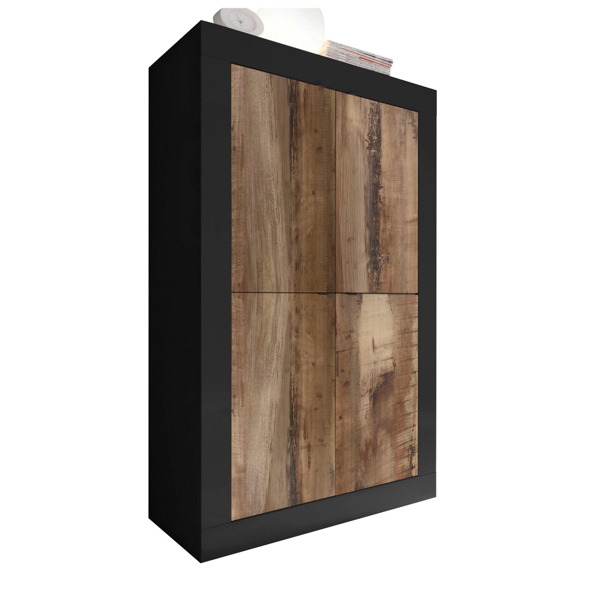 Opbergkast Basic 162 cm – zwarte kast met eiken accenten | Pesaro Mobilia