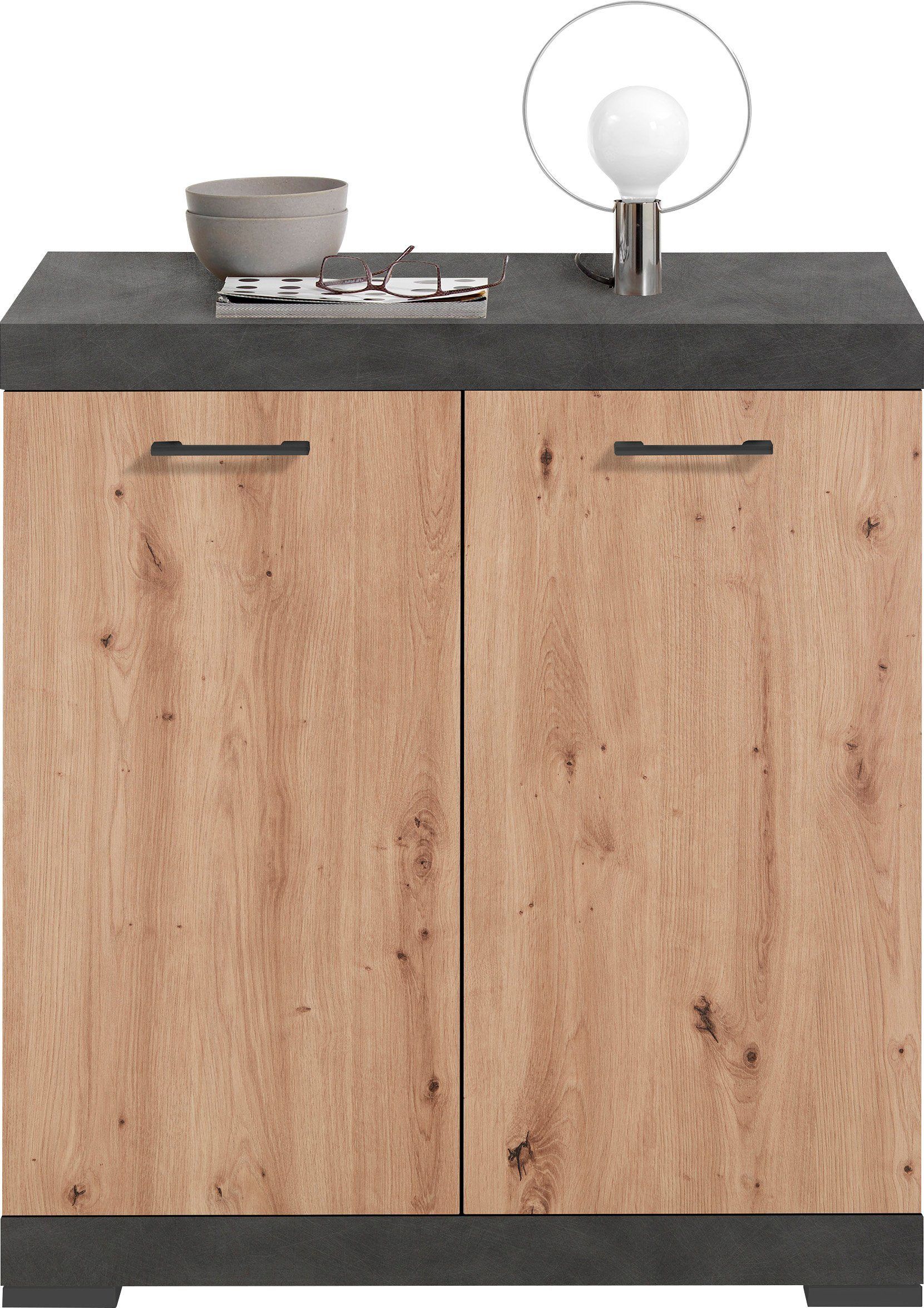 Opbergkast Bristol 1 XL – Strak eiken met antraciet, 90 cm hoog