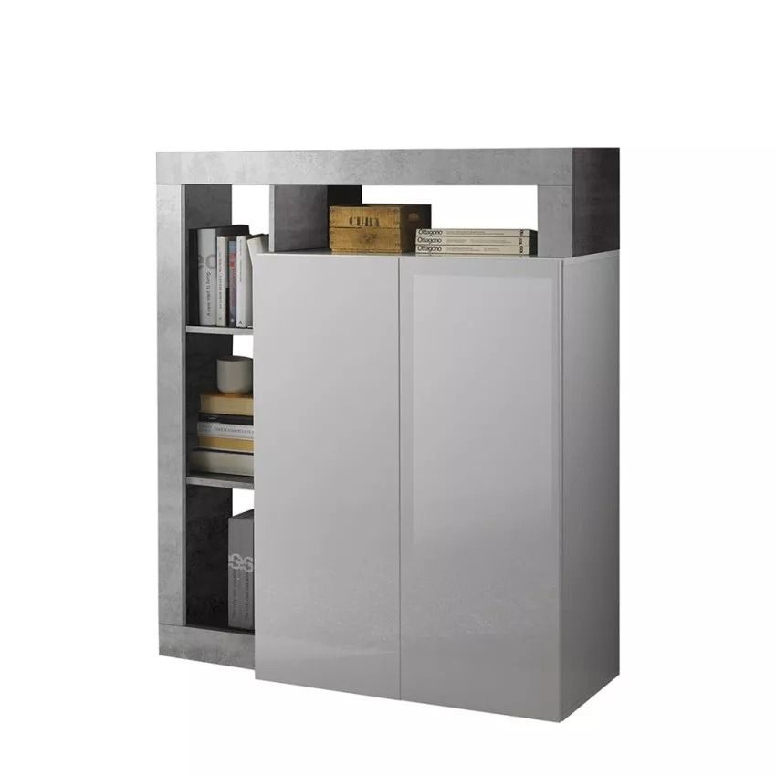 Opbergkast Hamburg 108 cm – Hoogglans wit met betonlook