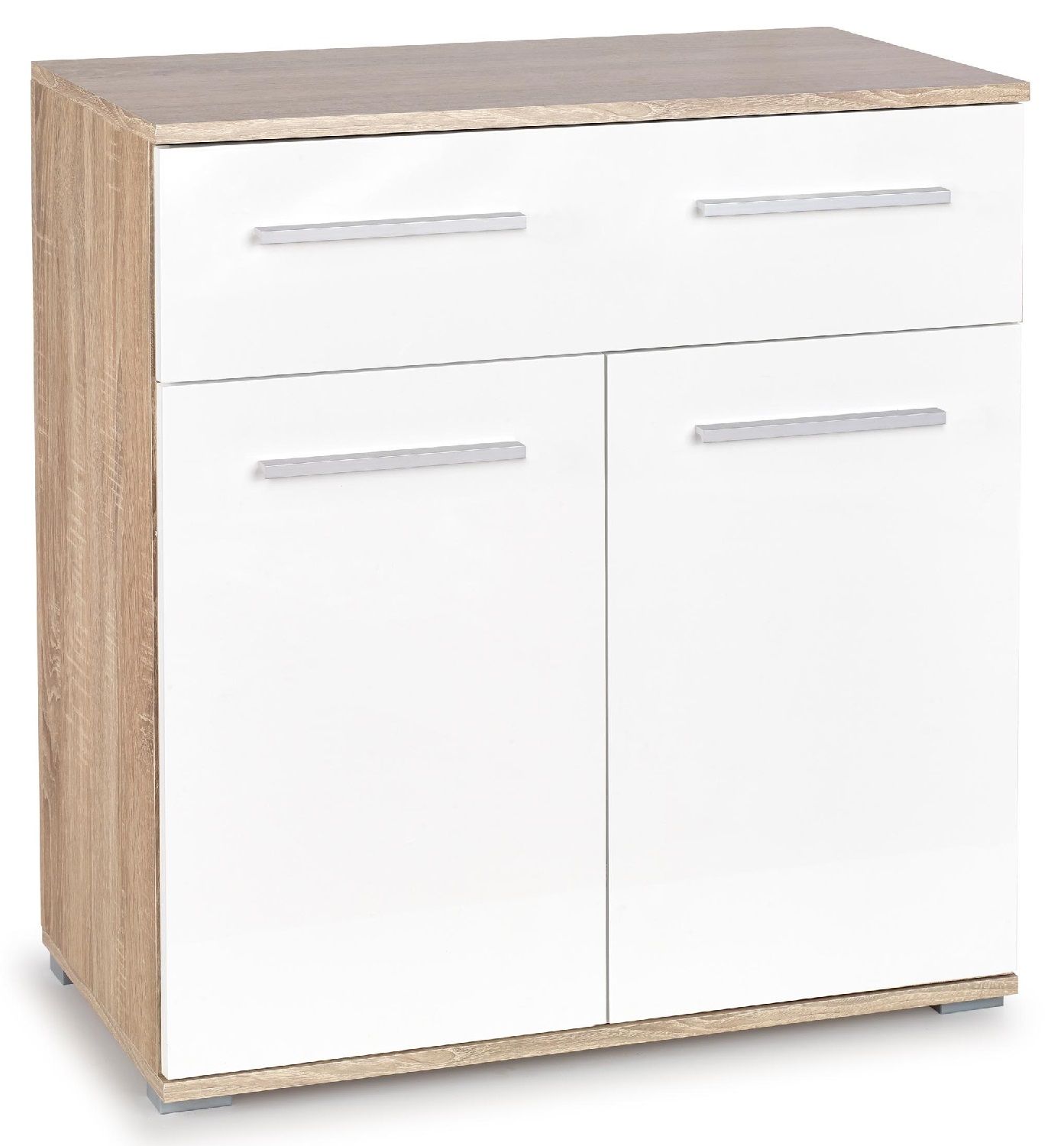 Opbergkast Lima – 82 cm hoog, sonoma eiken & hoogglans wit