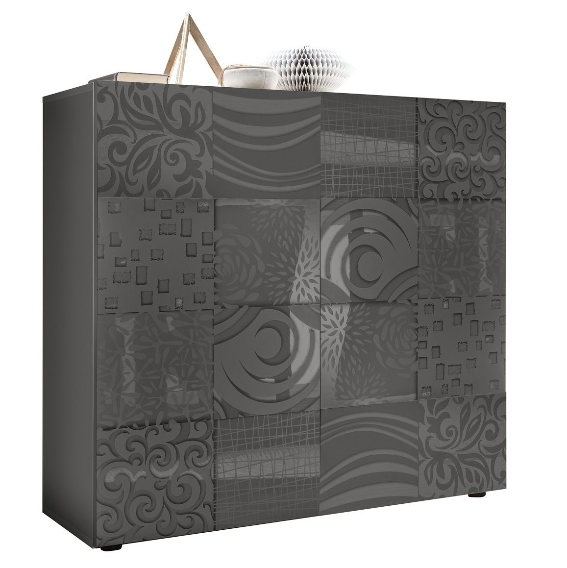 Opbergkast Miro 121 cm – Strak design in hoogglans grijs