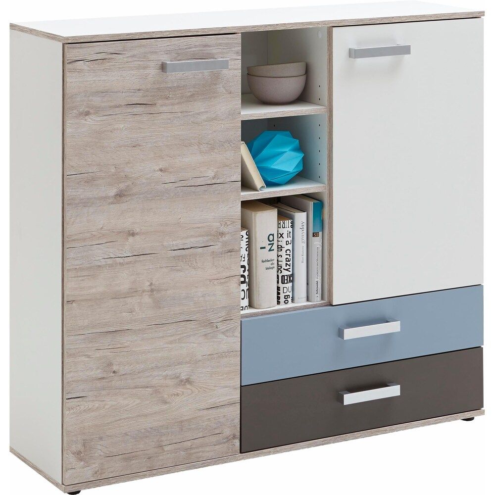 Opbergkast Nona 117 cm – Zand eiken & wit, stijlvol en functioneel