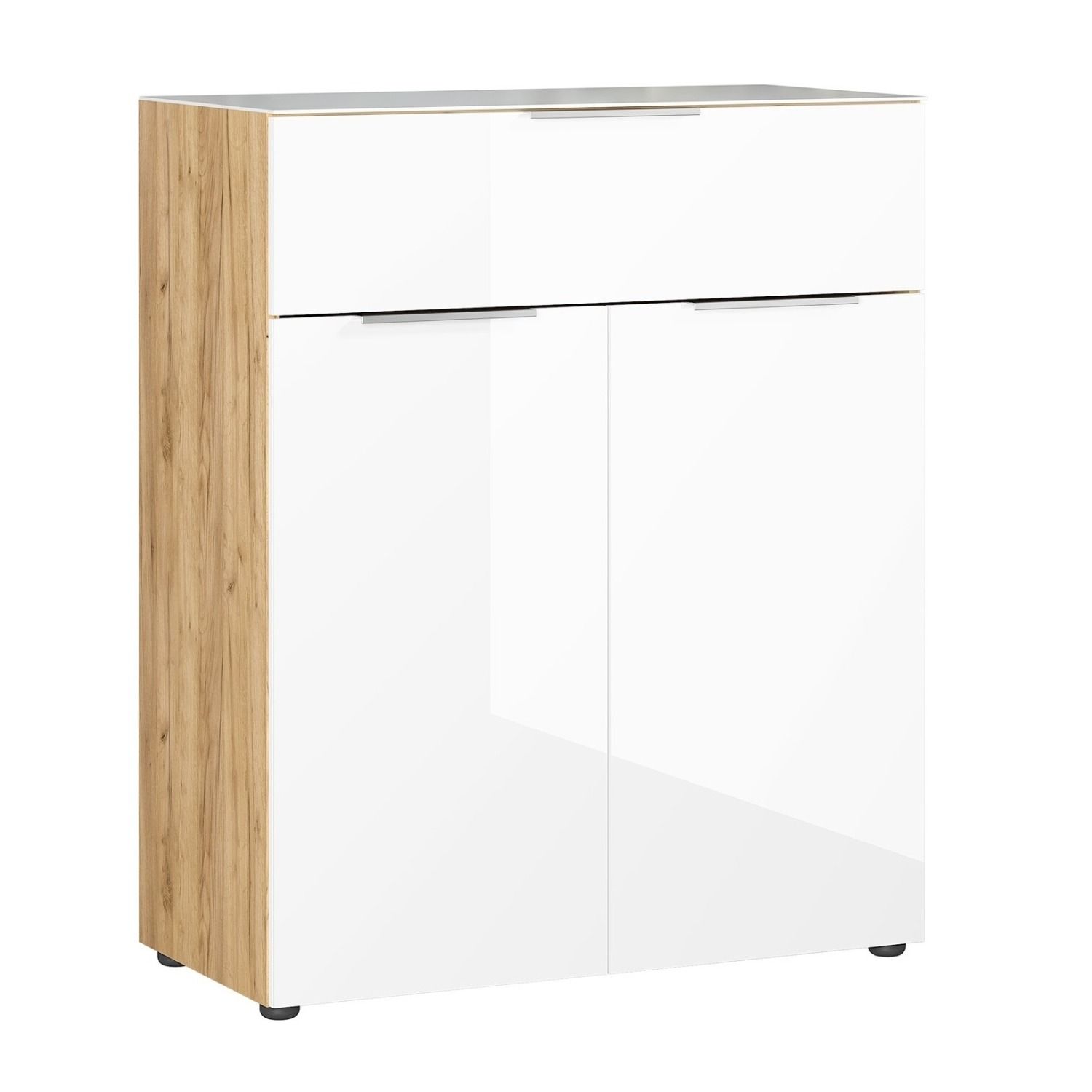 Opbergkast Oakland 102 cm – Strakke witte kast met navarra eiken accent