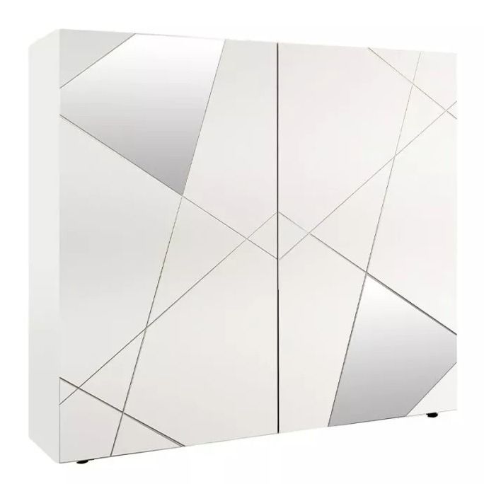 Opbergkast Vittoria 121 cm – Hoogglans wit, 2 deuren, 6 vakken