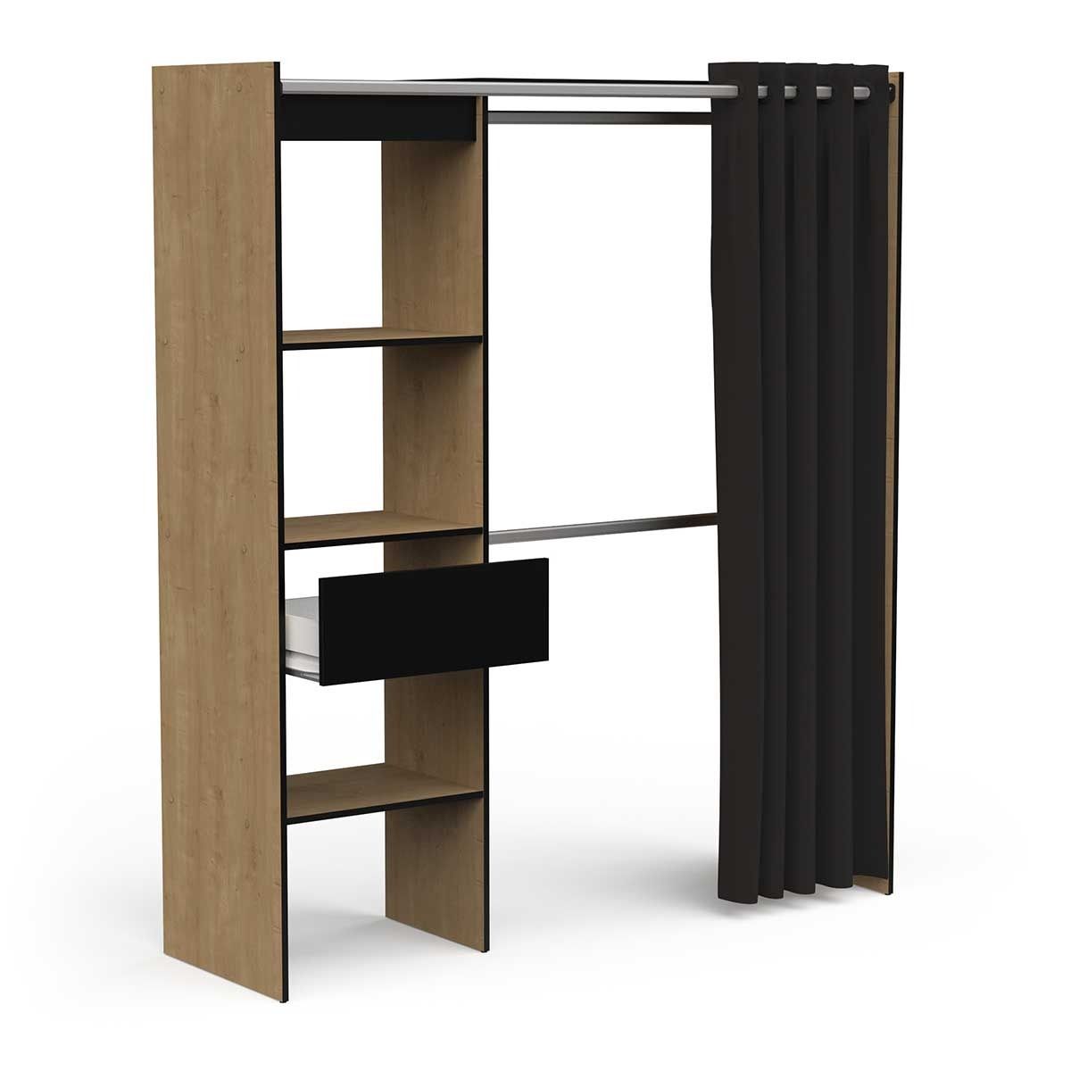 Open kledingkast Chicago – Stijlvolle opbergruimte in eiken & zwart, 187 cm hoog