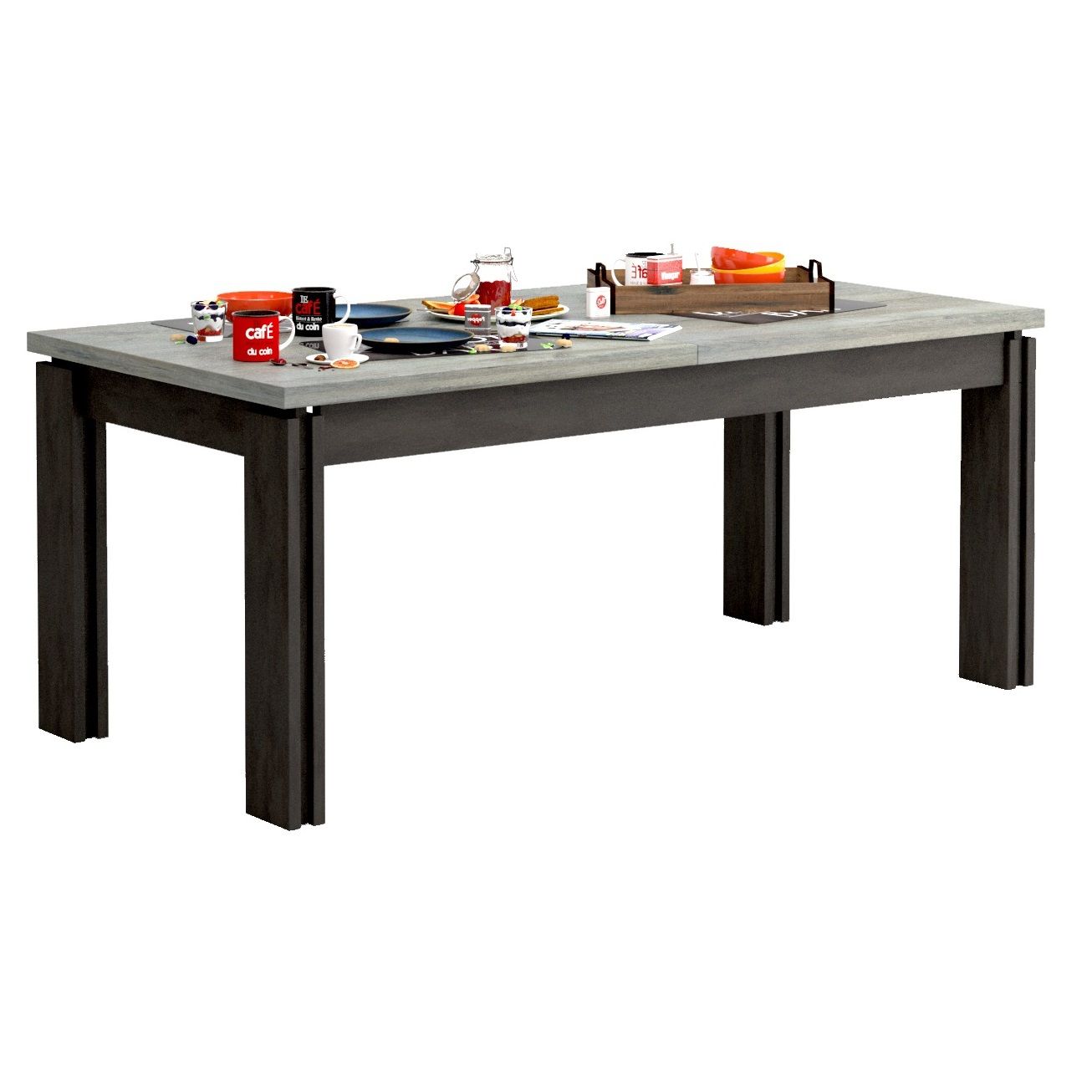 Optimale eettafel Baxter 180‑225 cm – grijs eiken & antraciet