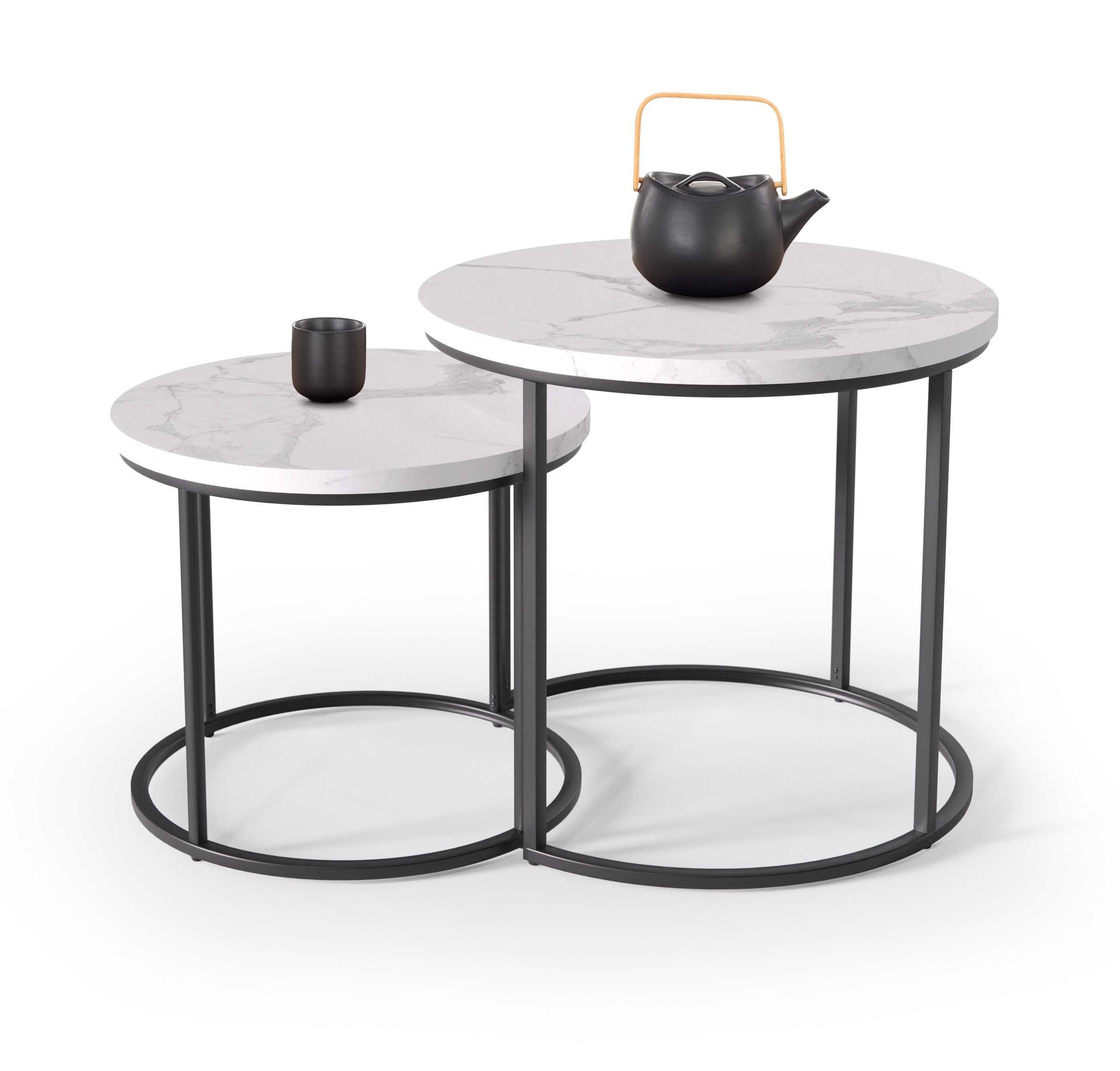 Oreo Marmer Witte Bijzettafel Set – Compacte Elegantie voor Elk Interieur