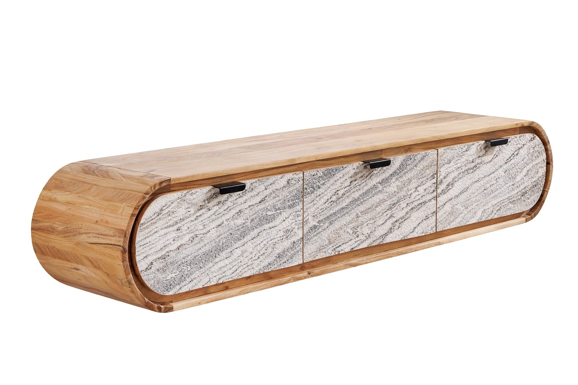 Organisch TV‑Board 160 cm – Hangend Acaciahout met Steenlook