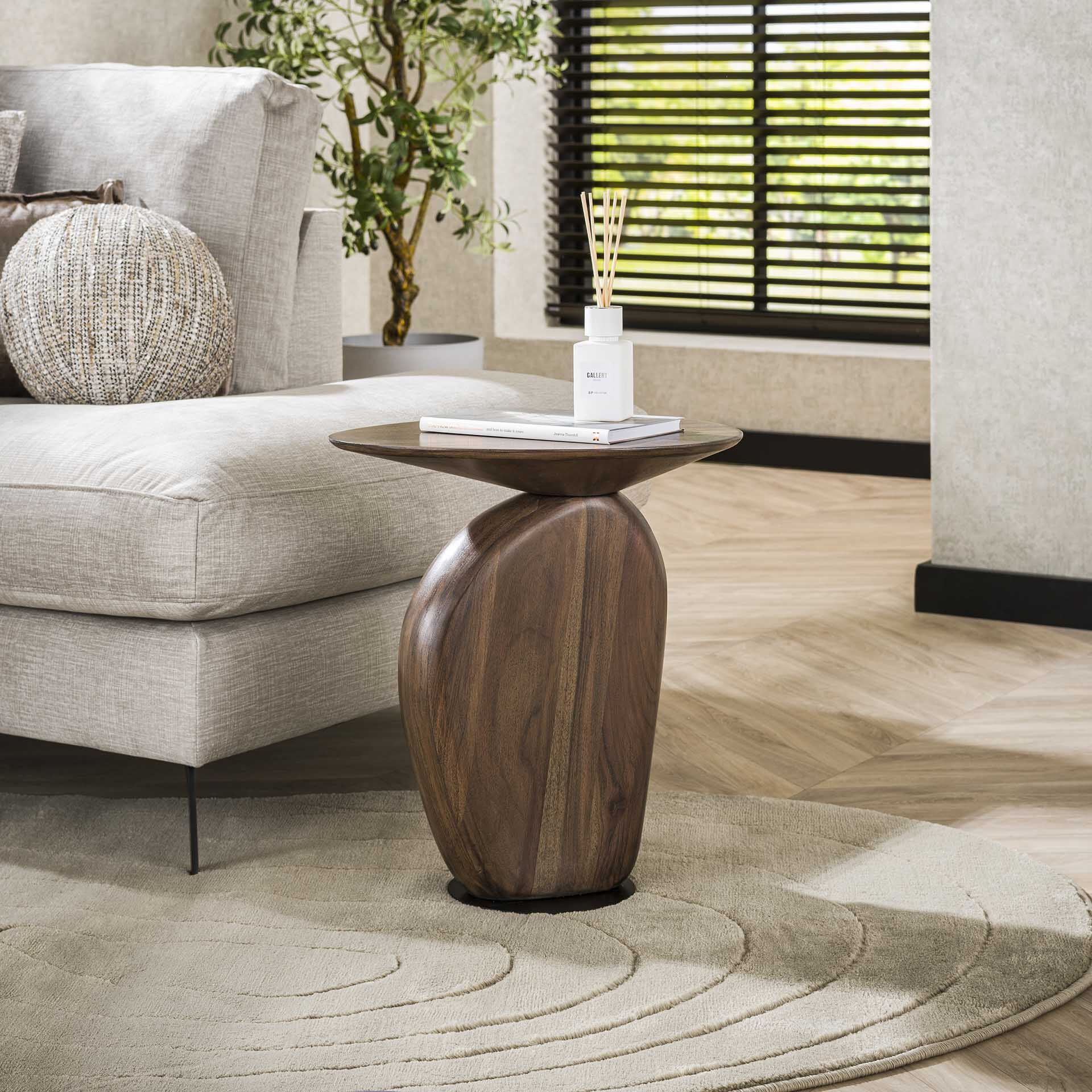Organische Bijzettafel Linsie – Warm Acaciahout in Rond Design